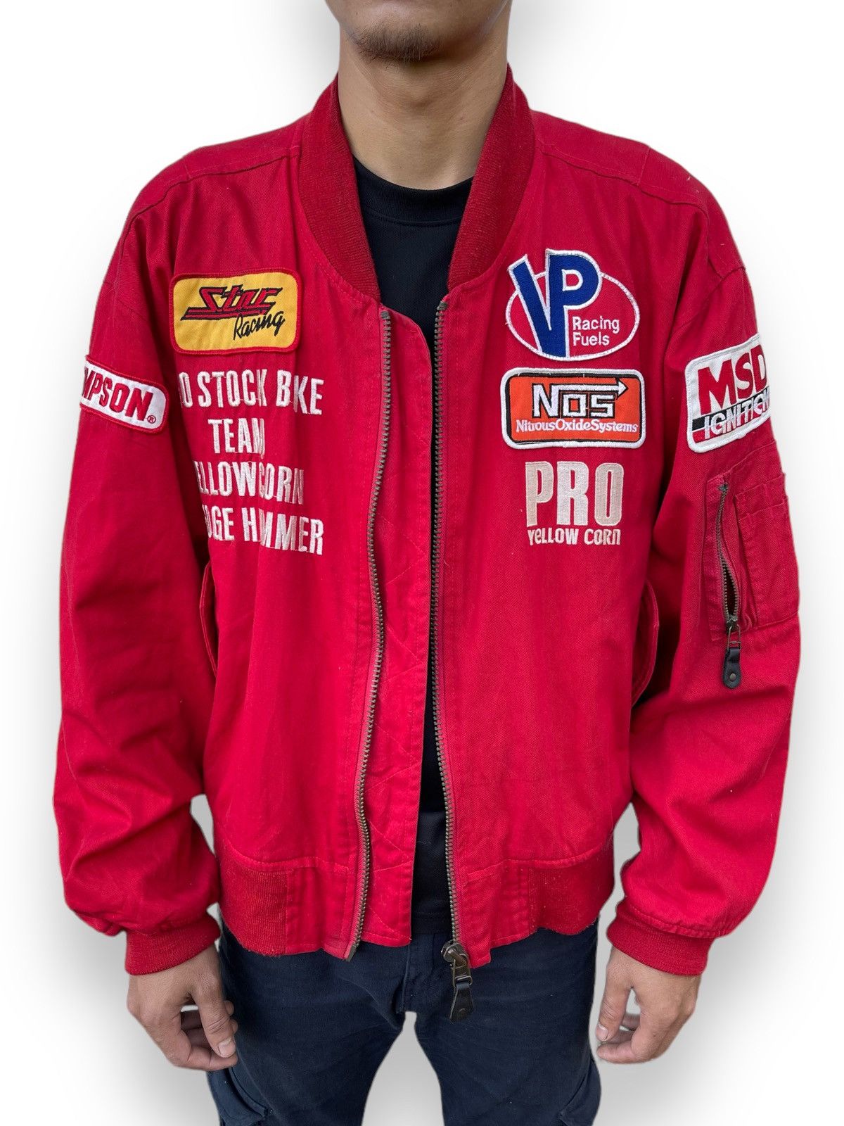 YELLOW CORN 🔥VINTAGE 90'S YELLOW CORN FULL PATCHES RACING BOMBER JACKET Size US L / EU 52-54 / 3 - 6 Thumbnail