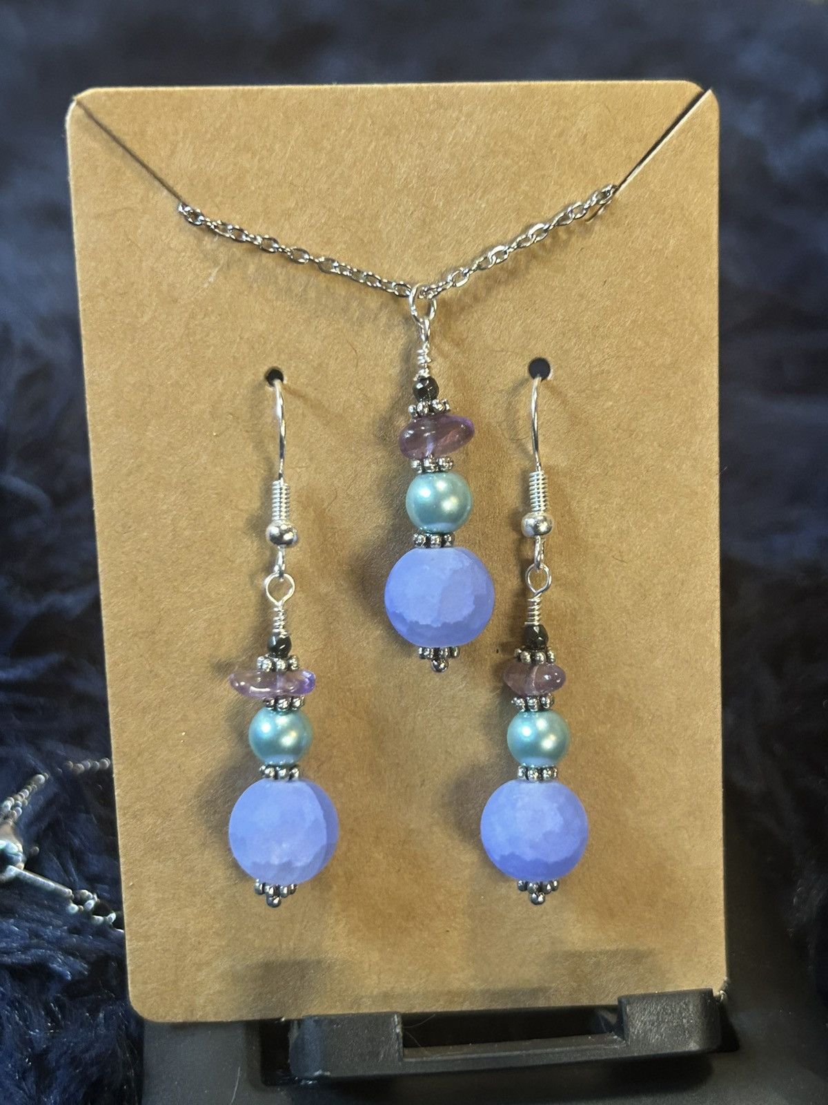 Handmade Handcrafted periwinkle crackle glass amethyst chip set Size ONE SIZE - 2 Thumbnail
