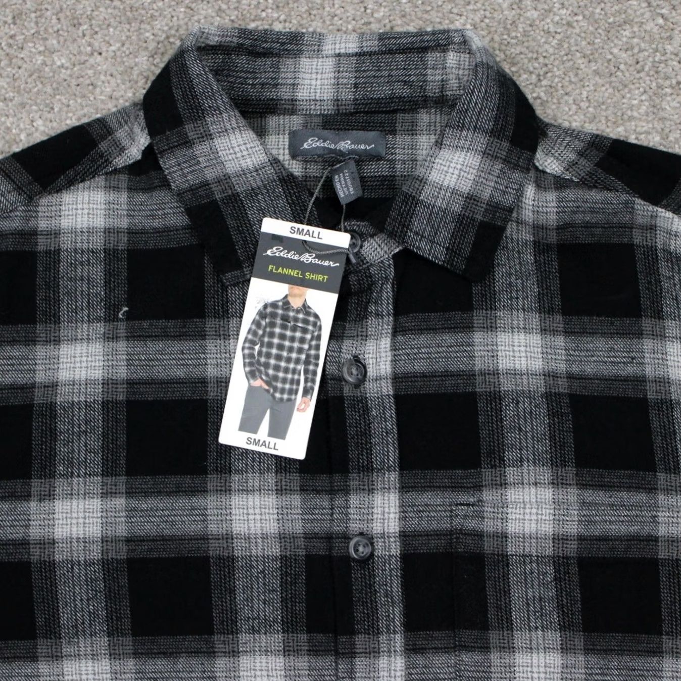 Eddie Bauer Eddie Bauer Flannel Shirt Black Cavier Jackson Plaid L/S Cotton NWT Mens Small Button-Up, Chest 21 in, All Seasons, Pockets, Travel, Workwear Size US S / EU 44-46 / 1 - 5 Thumbnail