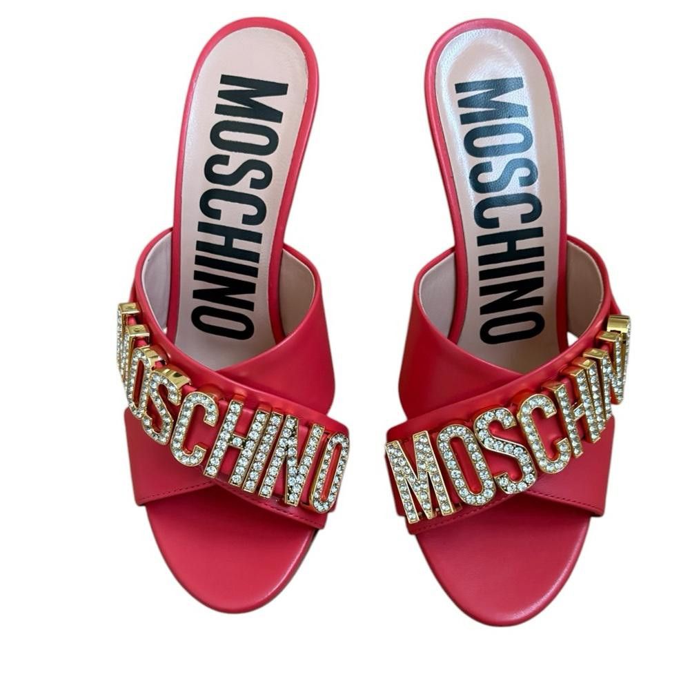 Moschino Moschino Couture Crystal Embellished Leather Orange Sandal Size US 6 / IT 36 - 1 Thumbnail