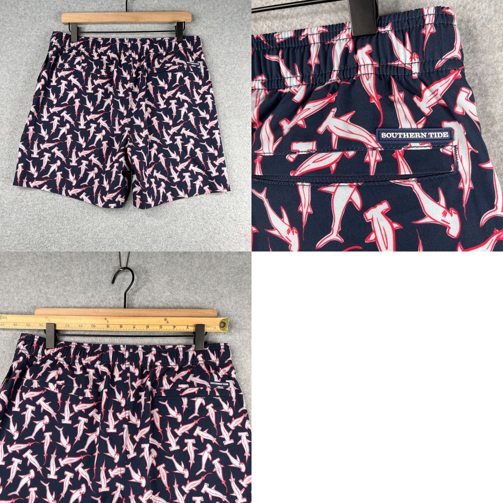 Southern Tide Southern Tide Bottom Mens M Navy Sharks Print Swim Trunks Drawstring Beach 90s? Size 40R - 8 Thumbnail