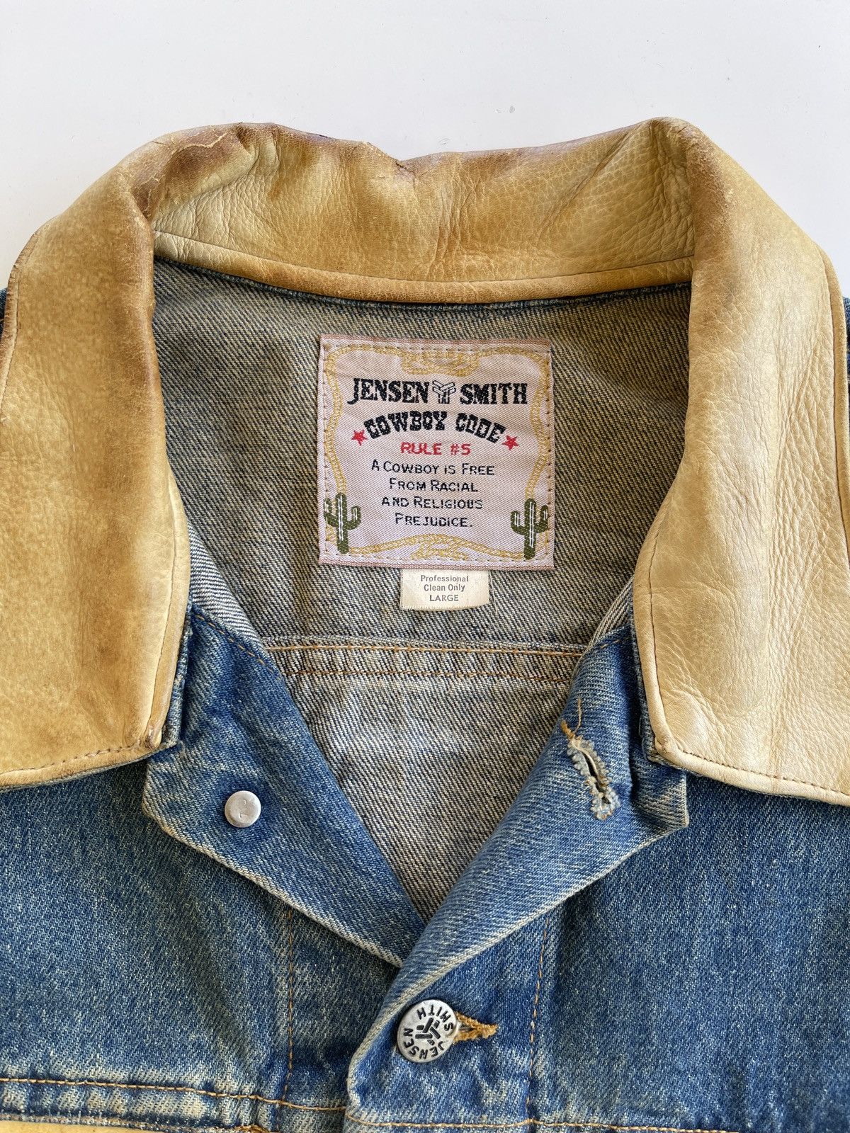 Vintage 1980s Cowboy Code Dirty Denim Jacket Size US L / EU 52-54 / 3 - 18 Thumbnail
