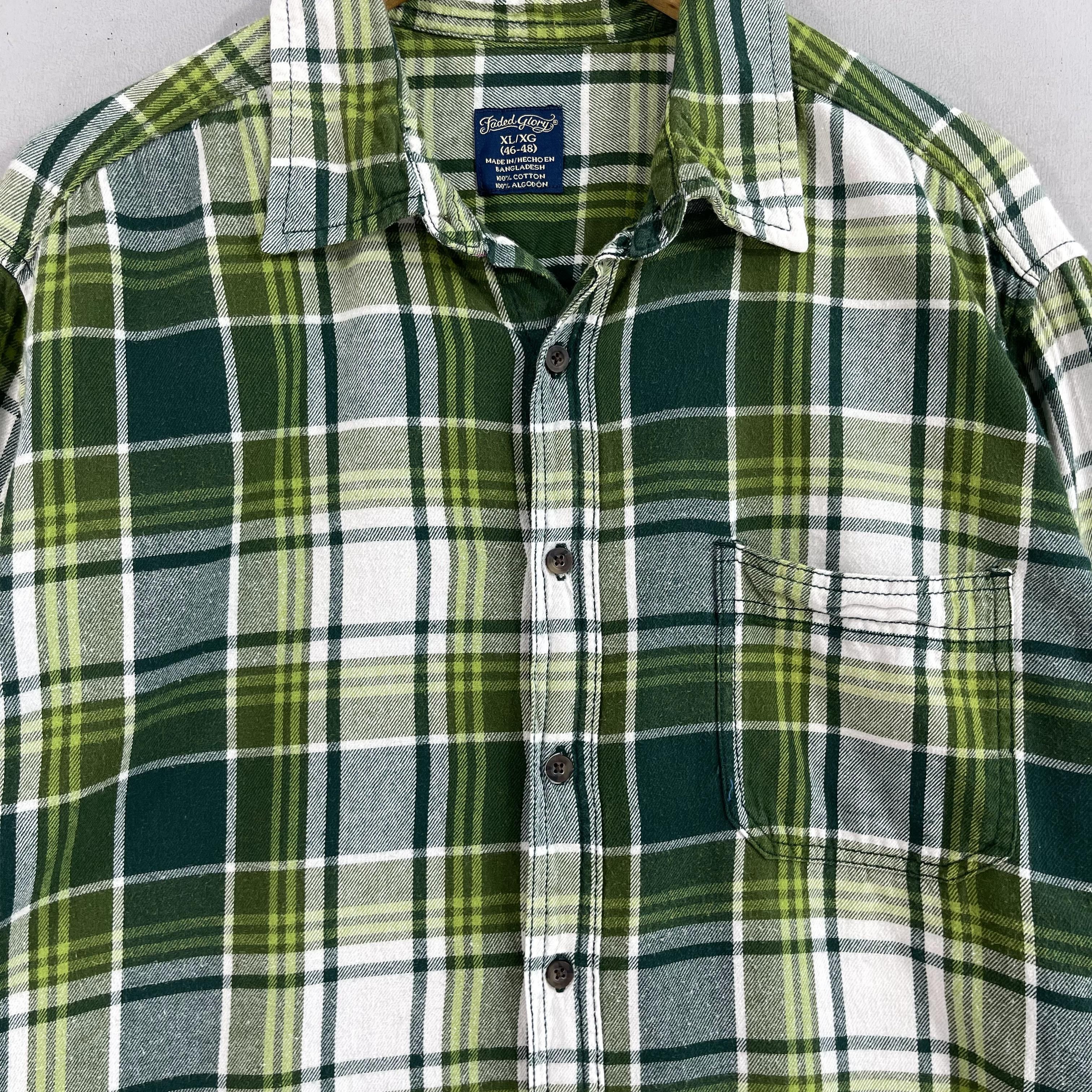 Faded Glory × Flannel FADED GLORY Checkered Plaid Green Flannel Shirt Button Up Size US XL / EU 56 / 4 - 2 Thumbnail