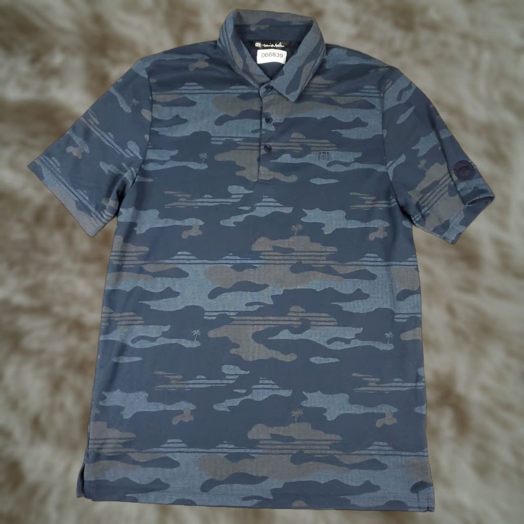 TravisMathew Travis Mathew Polo Shirt Mens Large Blue Camouflage Cable Golf Short Sleeve Shirt Size US L / EU 52-54 / 3 - 1 Thumbnail