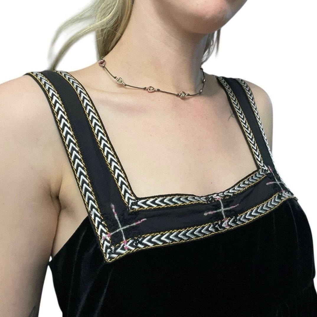 Free People Free People Black Velvet Embroidered Trim Mini Dress Size M / US 6-8 / IT 42-44 - 5 Thumbnail