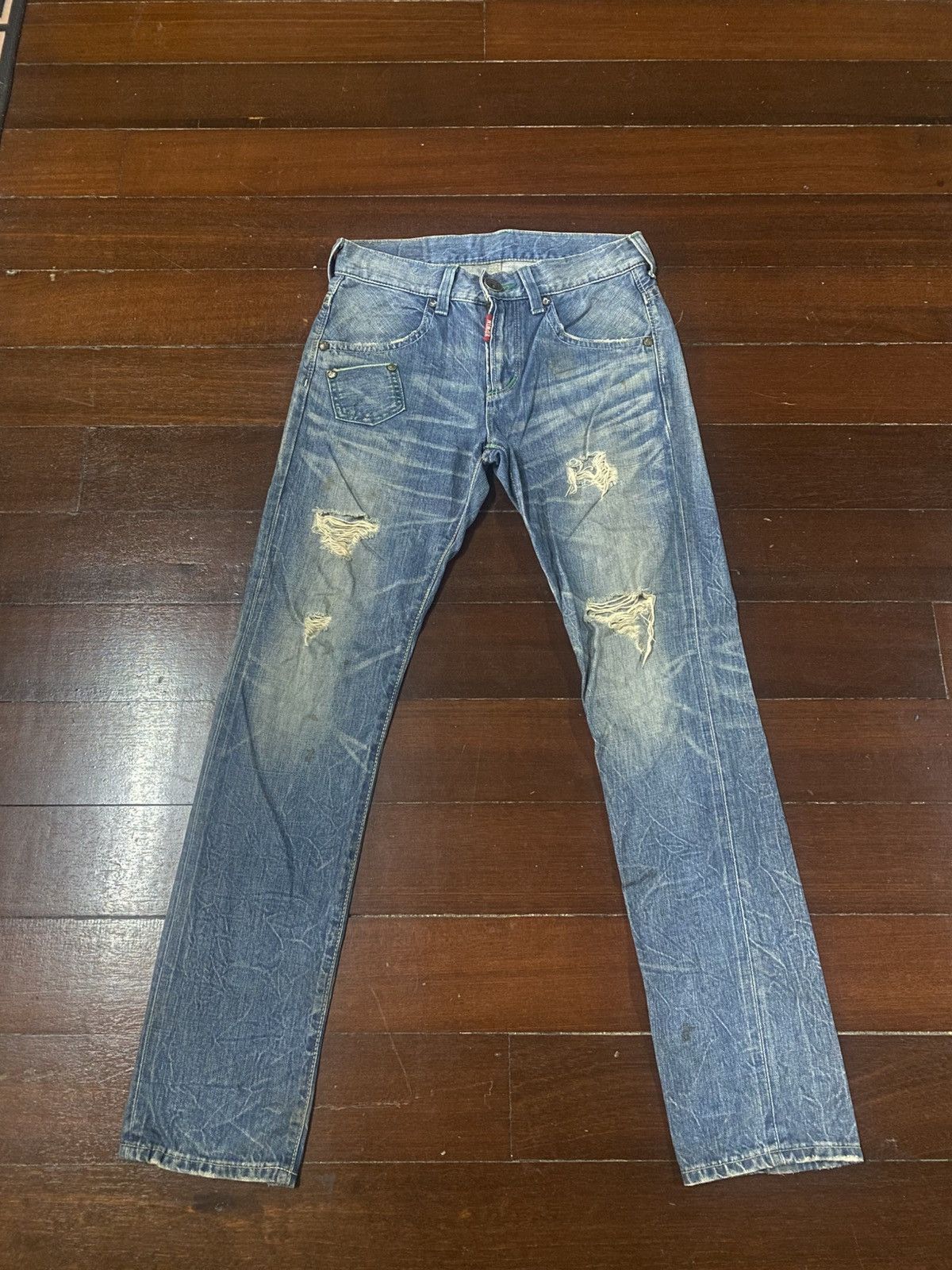 Edwin Fire Edwin bluetrip Flare Distressed Denim mud wash faded Size US 34 / EU 50 - 1 Thumbnail