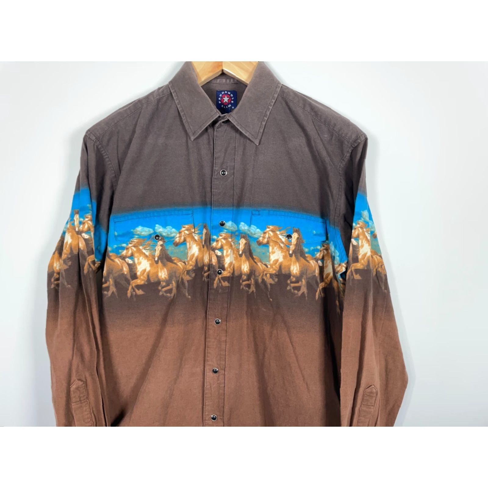 Vintage VINTAGE Panhandle Slim Western Shirt Men's Large Brown Running Horse Motif Cowboy Rodeo Shirt Size US L / EU 52-54 / 3 - 4 Thumbnail