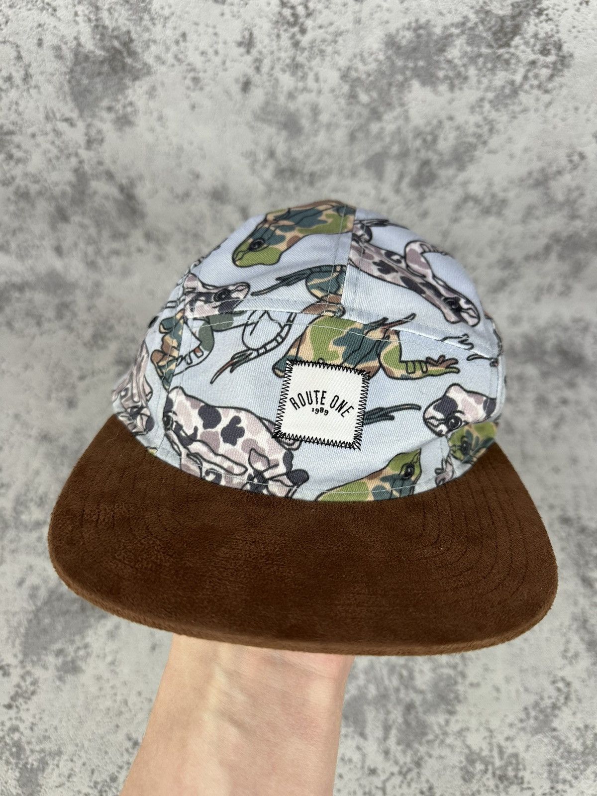 Designer Route One 90s Frog Pattern 5-Panel Hat Faux Suede Brim Size ONE SIZE - 2 Thumbnail