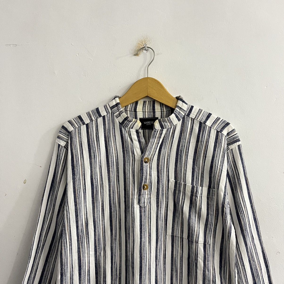Japanese Brand Varese Uomo Striped 3/4 Sleeve Button Up Size US M / EU 48-50 / 2 - 2 Thumbnail