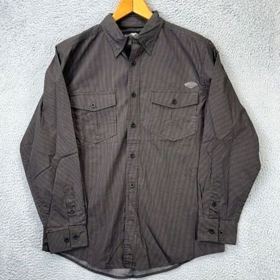 Harley Davidson Harley-Davidson Button-Up Shirt Mens Large Dark Brown Striped Flap Pockets Cotton Polyester Breathable Long Sleeve Vintage? No Size US L / EU 52-54 / 3 - 3 Thumbnail