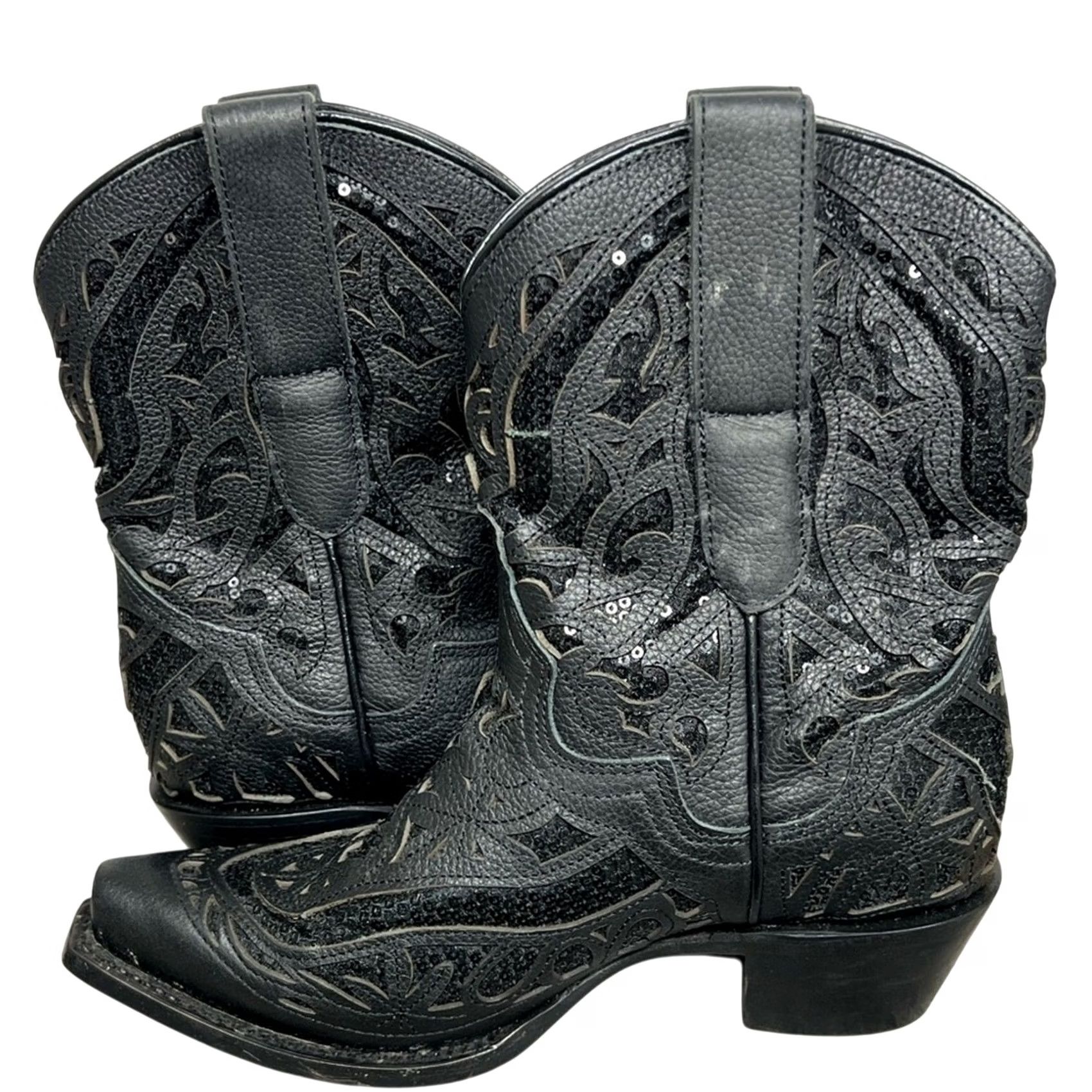 Vintage VINTAGE? JB Dillon Reserve Womens Cowgirl Leather Boot Black Sequin Sz 6 B Size US 6 / IT 36 - 7 Thumbnail