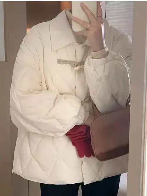 Japanese Brand White Puffer Jacket Women Winter Thick Warm Size ONE SIZE - 2 Thumbnail