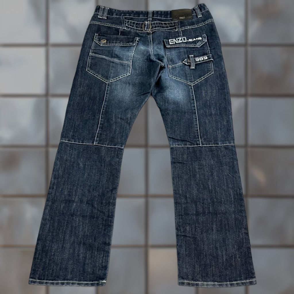 Kenzo Enzo Jeans Mens Relaxed Straight 34 Dark Blue Cinch Buckle Y2K Double Knee 5-Pocket Denim Classic Size US 34 / EU 50 - 1 Thumbnail