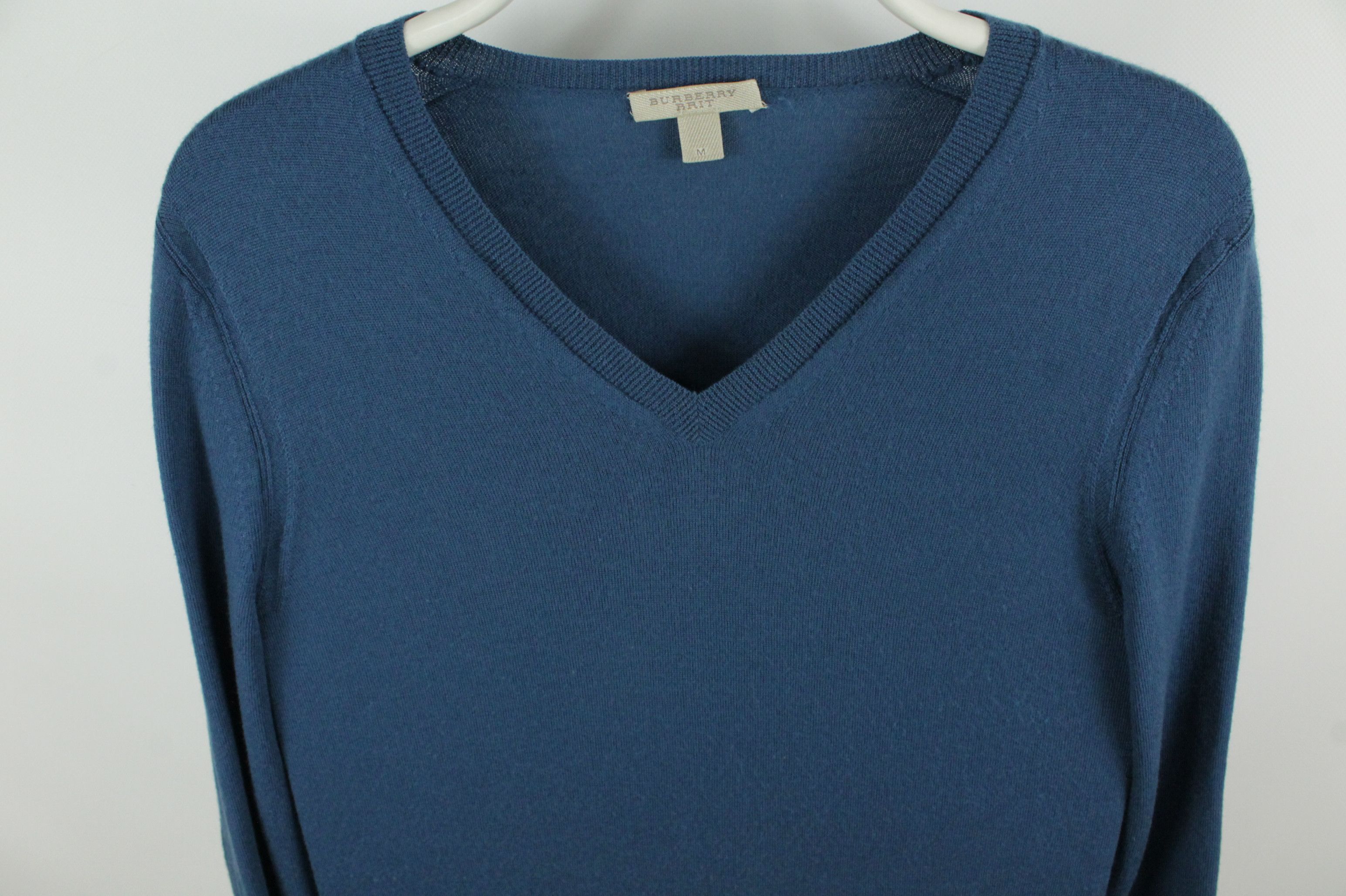 Burberry Burberry Brit V-Neck Slim Fit Blue Wool Pullover Elbow Patch Size US S / EU 44-46 / 1 - 2 Thumbnail