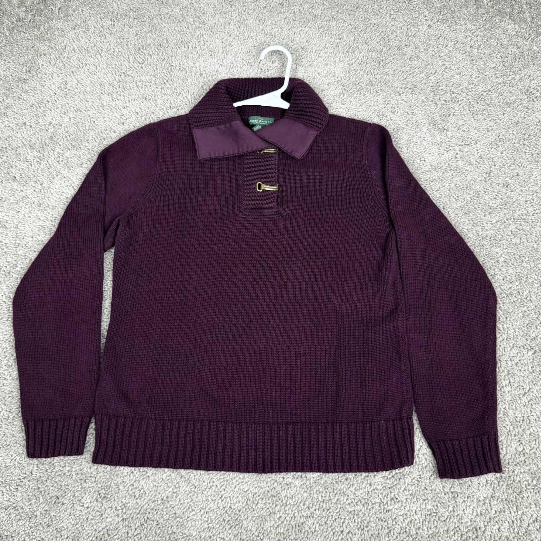 Ralph Lauren Lauren Ralph Lauren Sweater Womens Large Purple Collared Toggle Knit Pullover Size L / US 10 / IT 46 - 2 Thumbnail