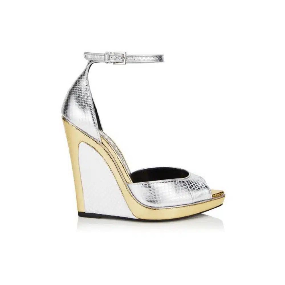 Tom Ford o1loc1c0625 W2552S Wadge Snakeskin Sandals in Silver Size US 7.5 / IT 37.5 - 1 Thumbnail