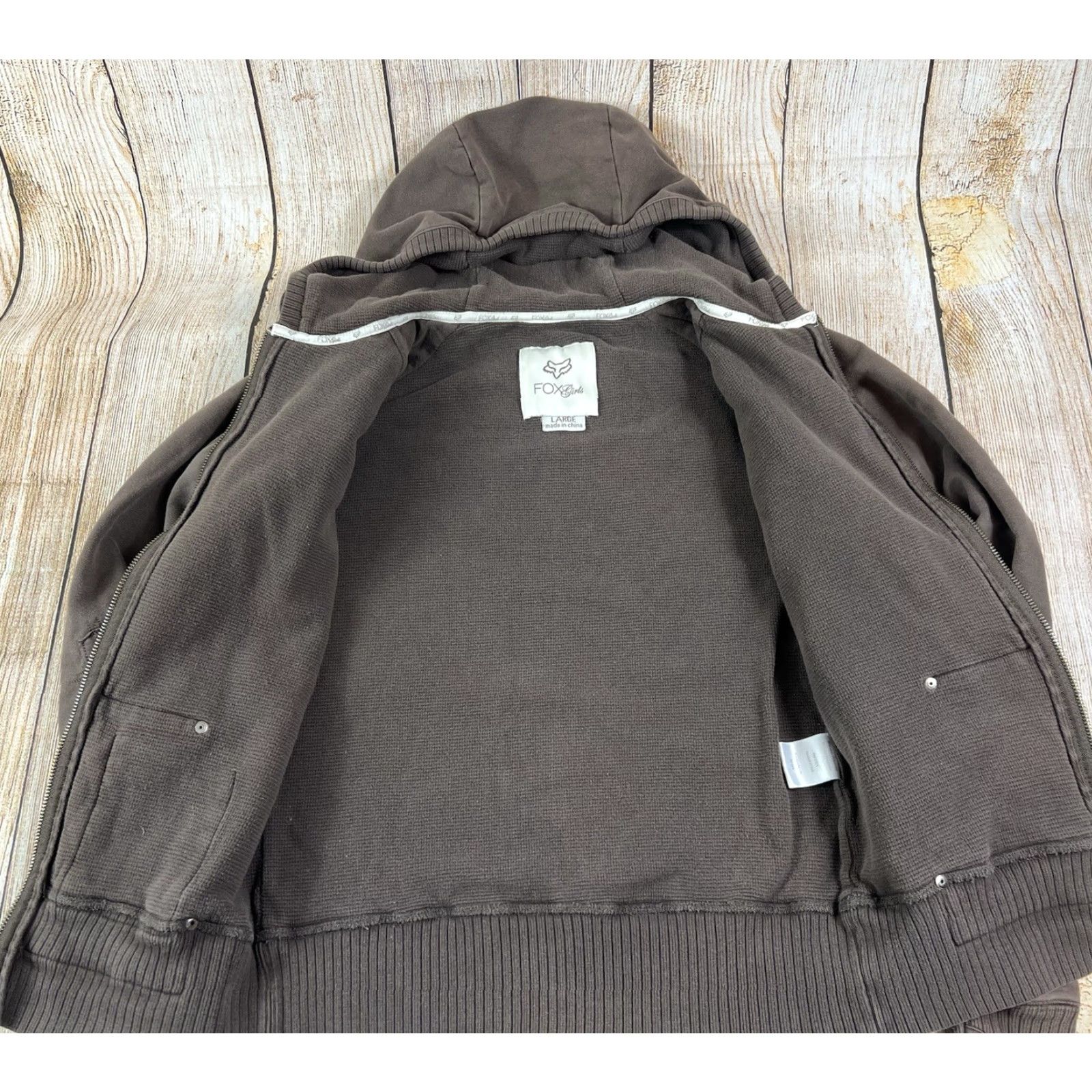 Fox Racing VINTAGE Fox Hoodie Women Large Brown Zip Up Logo Grunge Racing 90s X2K Size L / US 10 / IT 46 - 3 Thumbnail