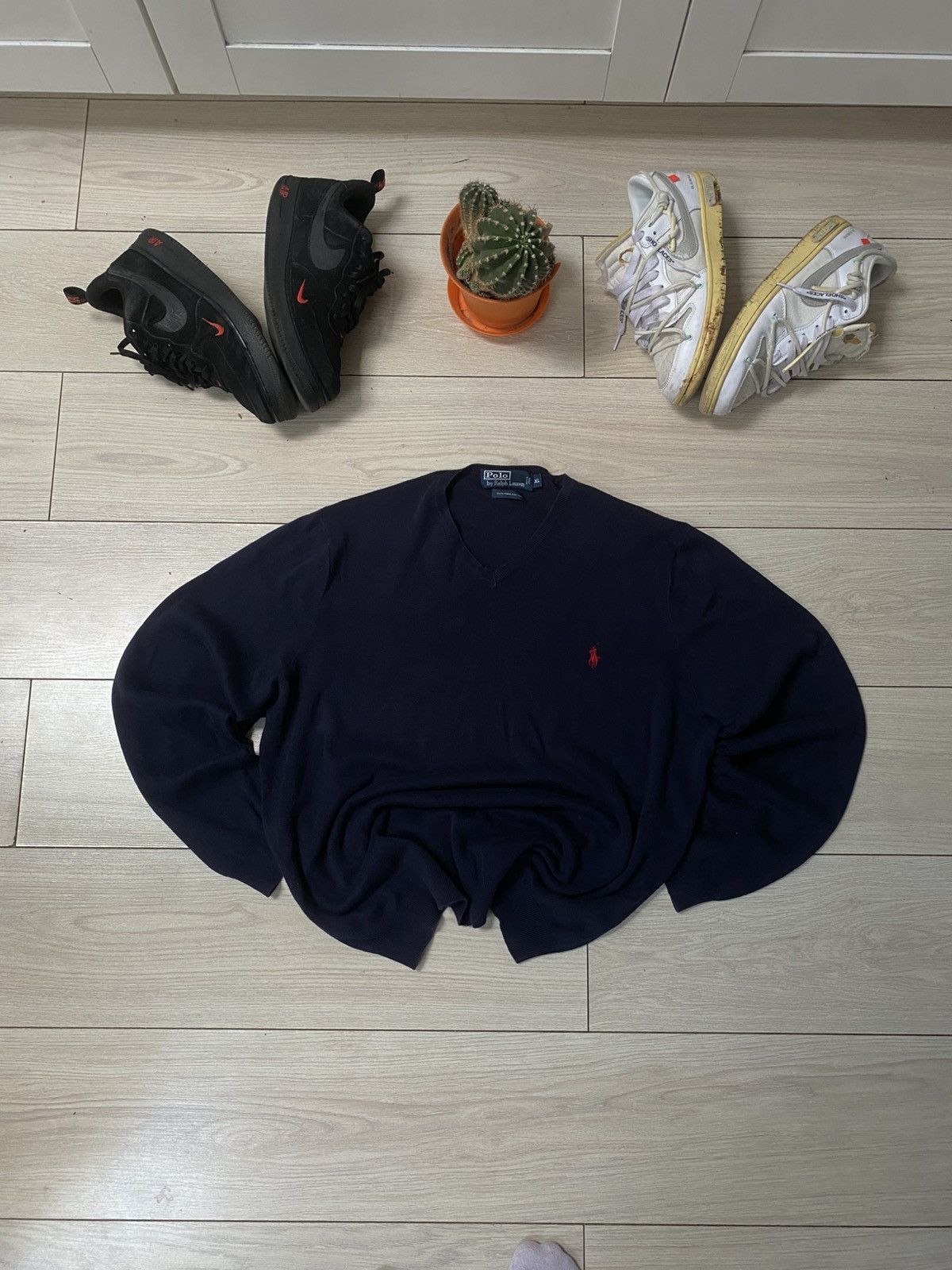 Polo Ralph Lauren × Vintage Navy Ralph Lauren Knit Sweater w/ Red Pony Logo Size US L / EU 52-54 / 3 - 1 Thumbnail