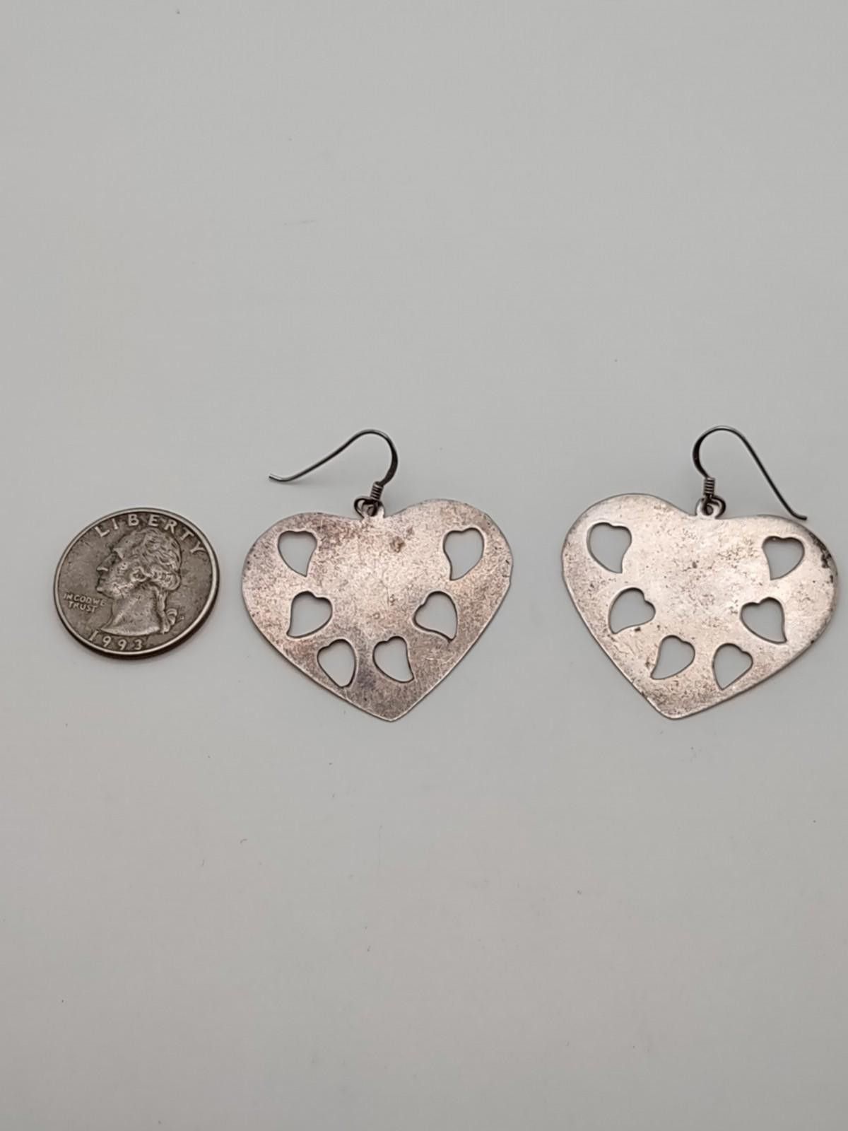 The Unbranded Brand Sterling Silver Heart Cutout Dangle Earrings 925 7.37g Size ONE SIZE - 2 Thumbnail