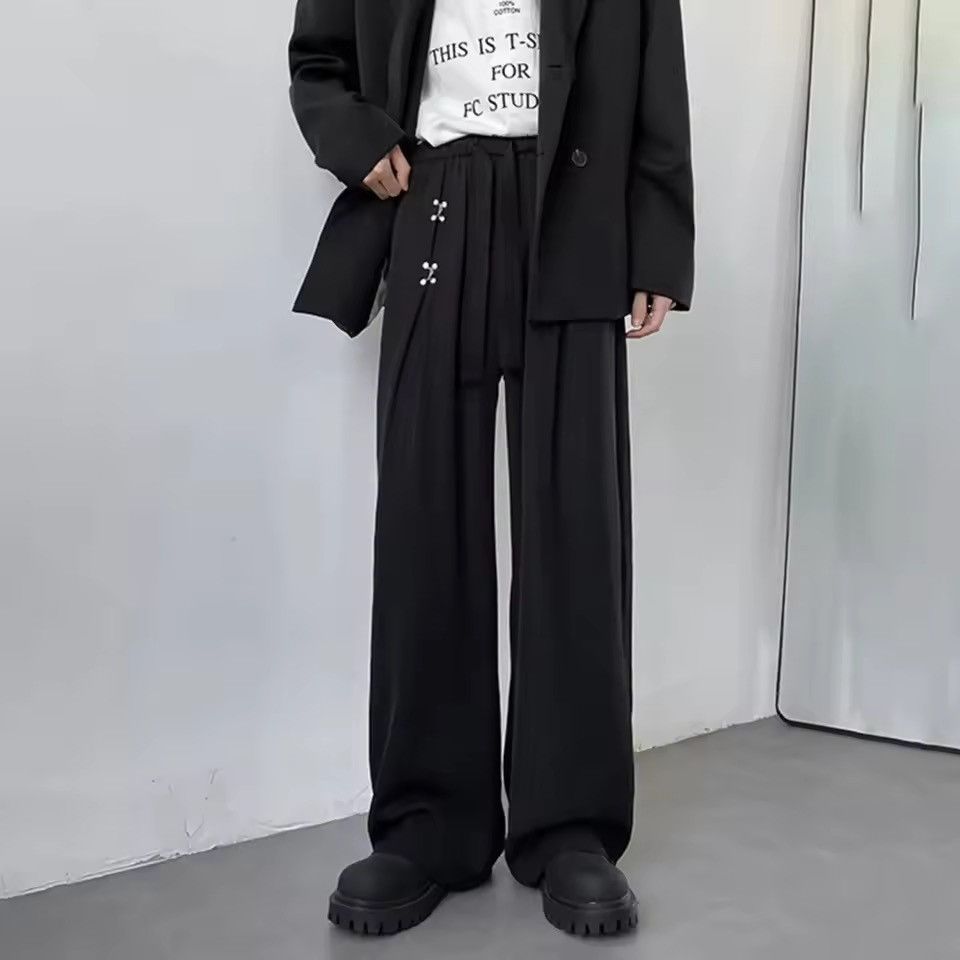 Japanese Brand Black Wide-Leg Pants – Drawstring Waist with Cross Detailing Size US 28 / EU 44 - 2 Thumbnail