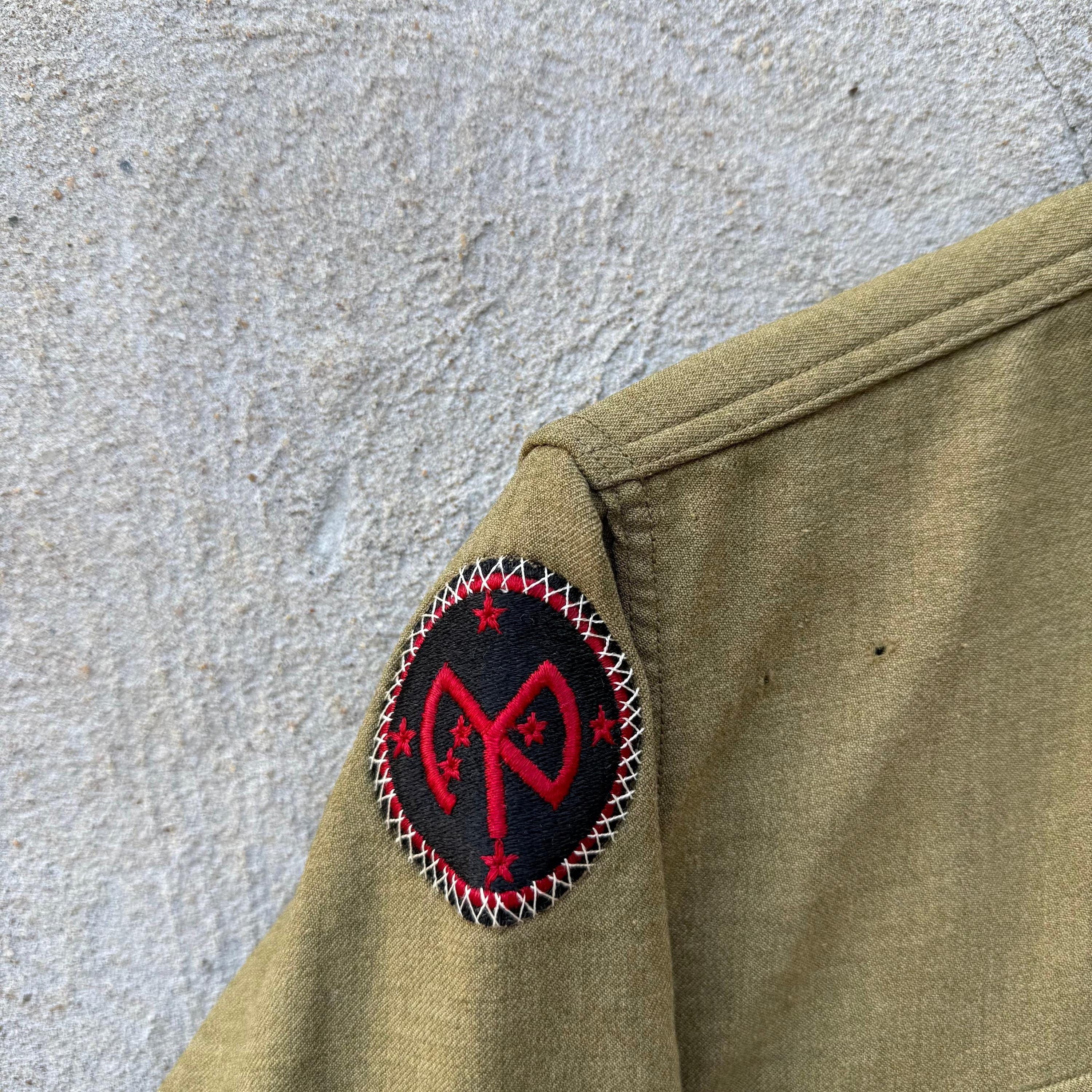 Vintage 40's US Military Tan Khaki Patched Button Down Shirt Size US M / EU 48-50 / 2 - 7 Thumbnail
