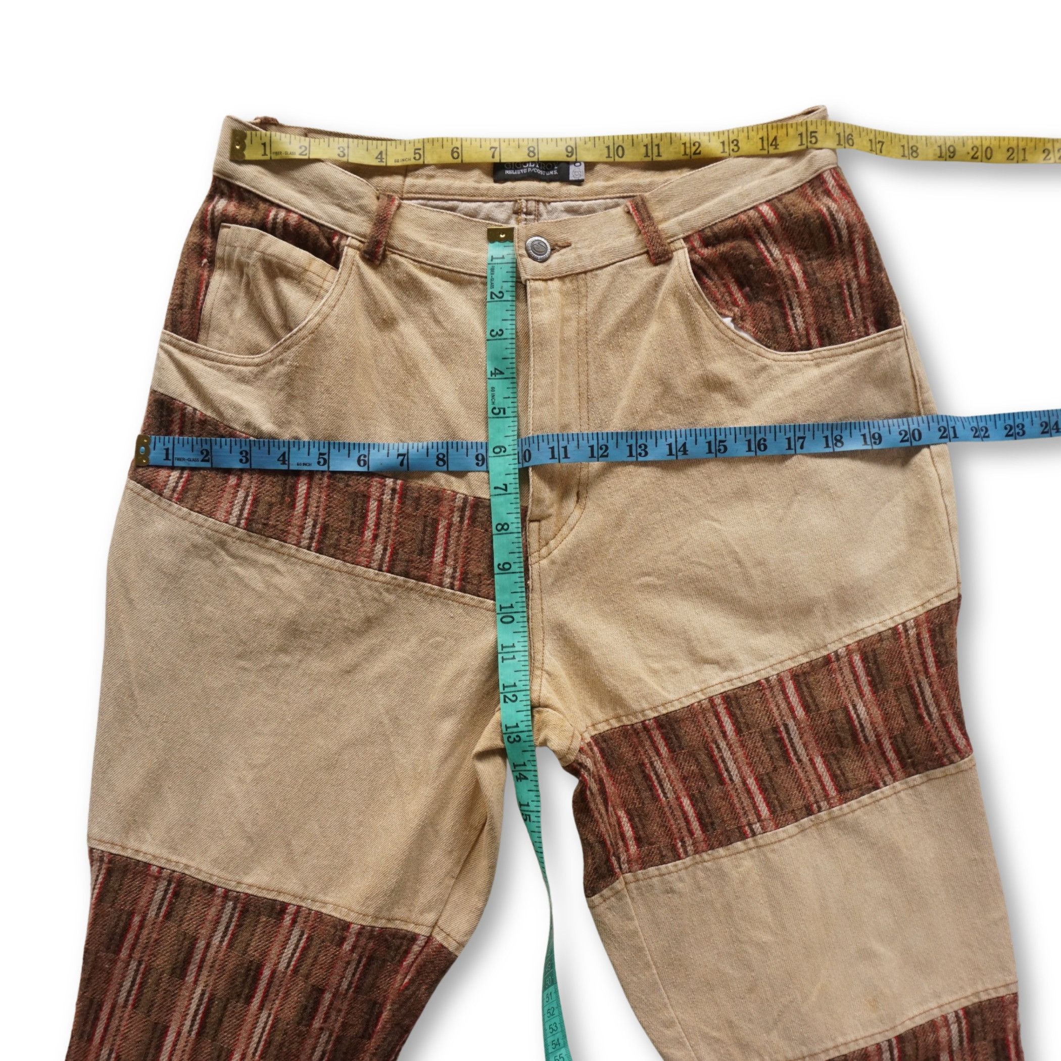 Japanese Brand GIGGLYROY Cotton & Wool Patchwork Jeans Size US 31 - 10 Thumbnail