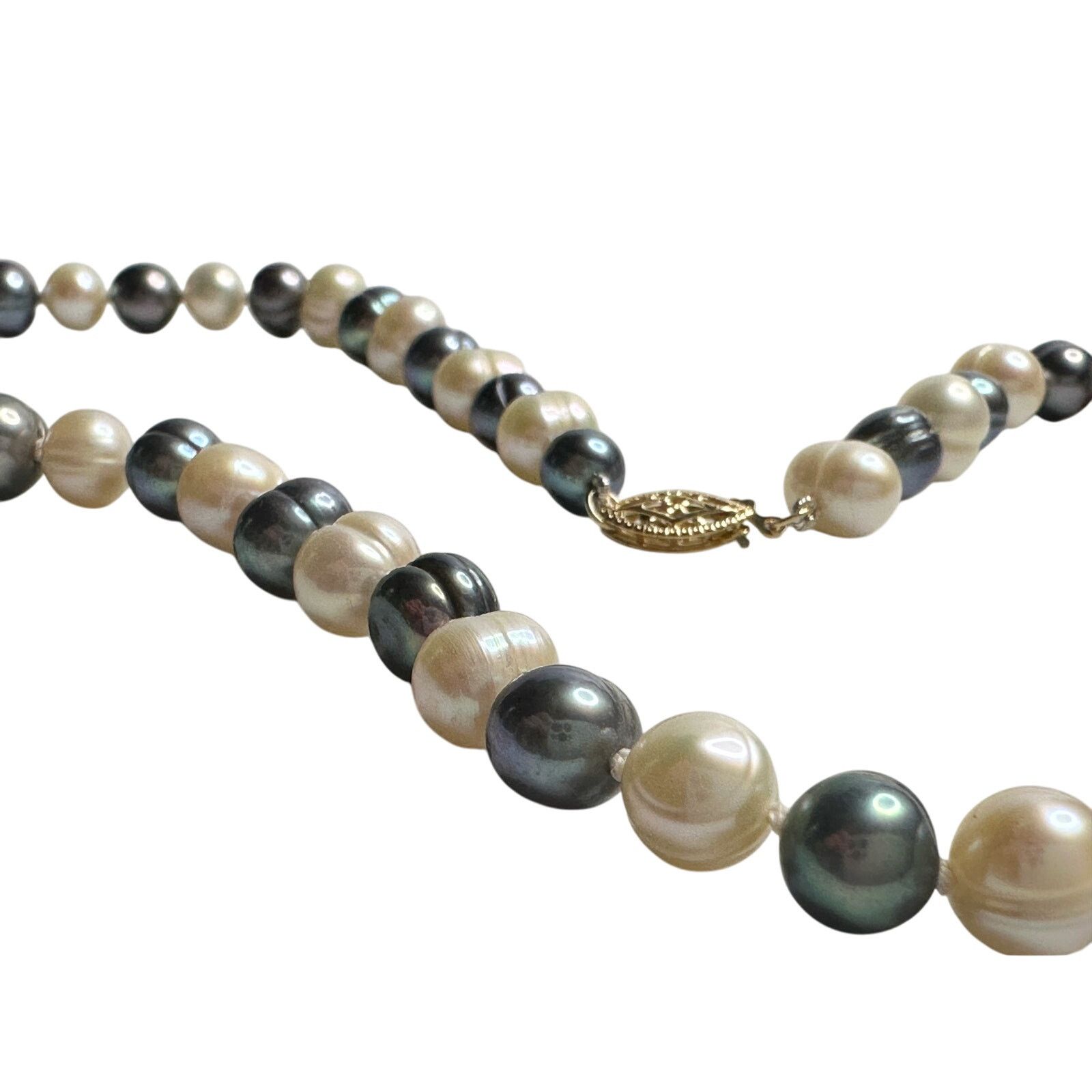 Other 14kt Gold 7mm Peacock Black (Bluish) & White Pearl Necklace Size ONE SIZE - 7 Thumbnail