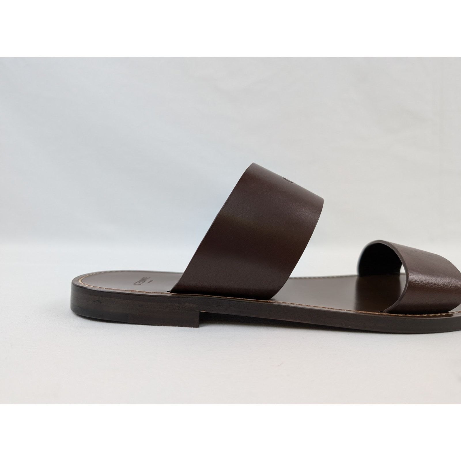 Celine o1rshd1 Calfskin-Vegetal Tanning Slides Slipper Dark Brown Size US 9 / EU 42 - 4 Thumbnail