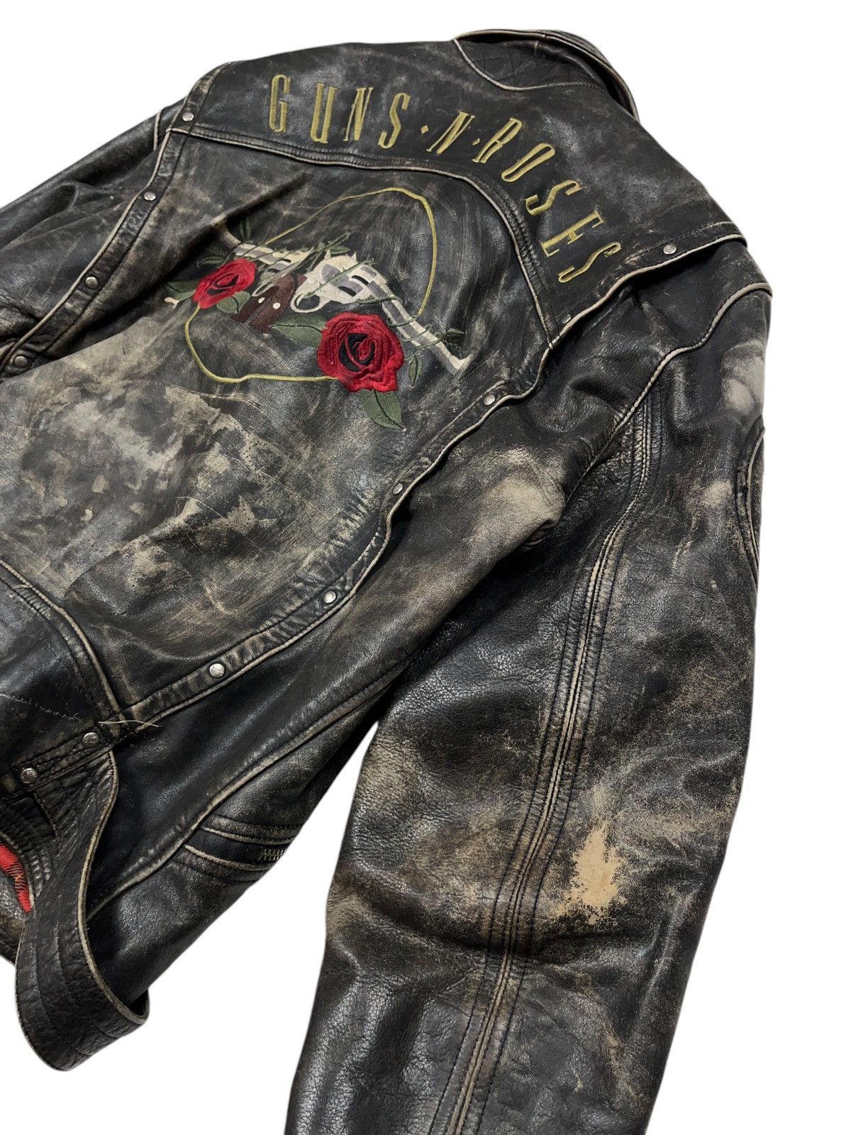 Brockum Vintage 1994 Guns n Roses Distressed Leather Biker Jacket Size US L / EU 52-54 / 3 - 18 Thumbnail