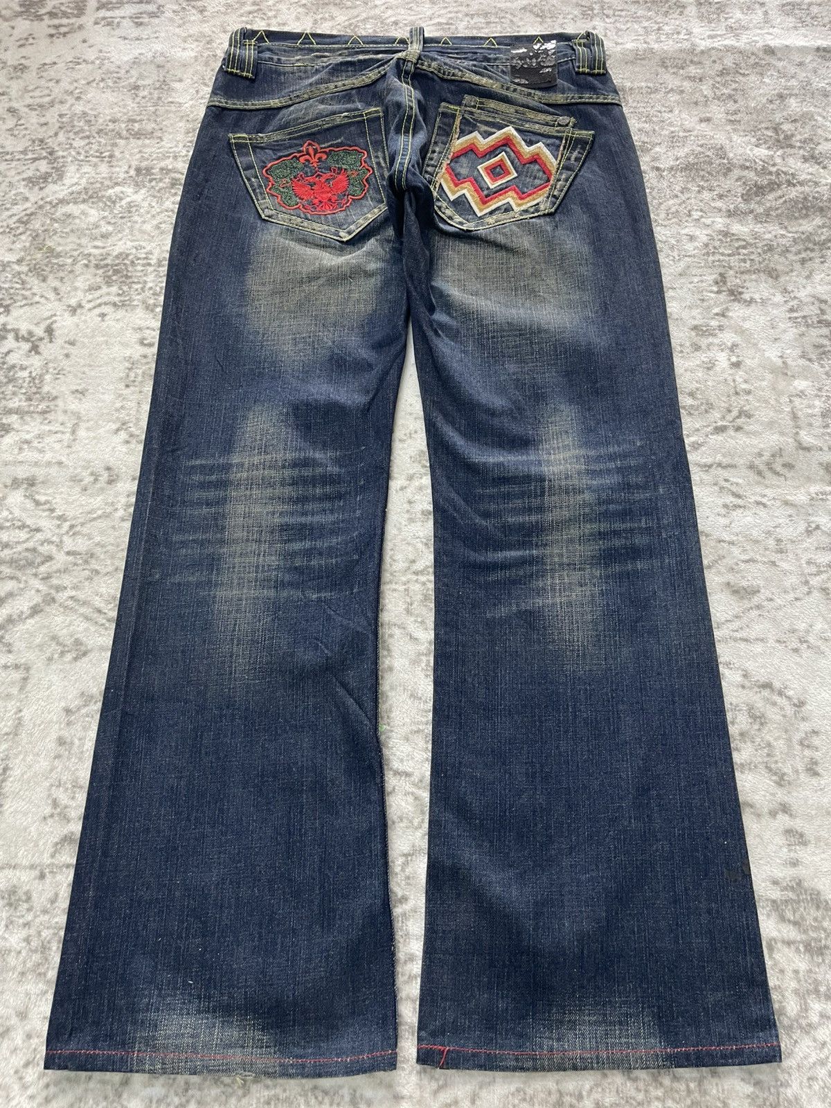 Japanese Brand Stonehedge Aztec Tribal Embroidered Double Waist Flare Jeans Size US 30 / EU 46 - 1 Thumbnail