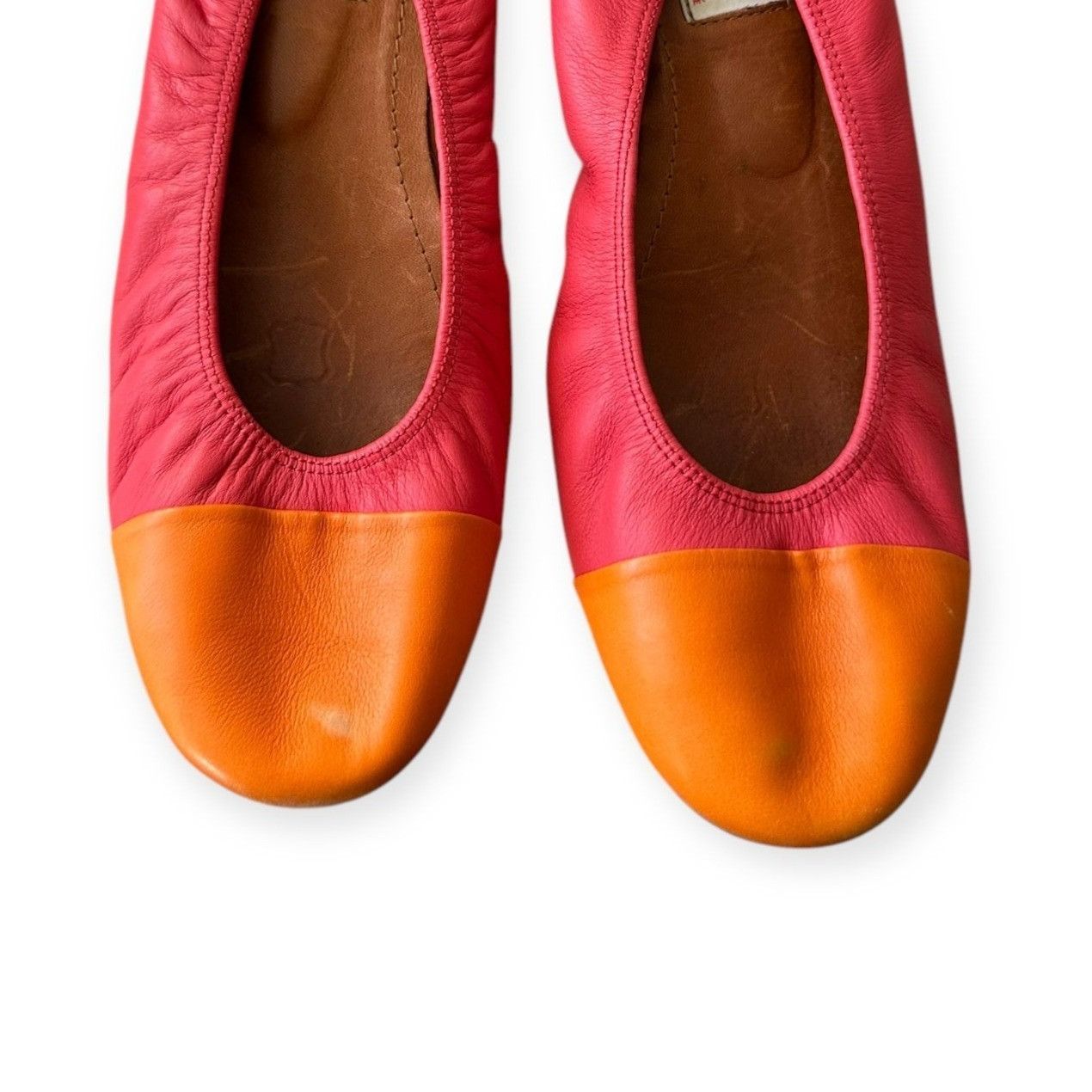 Lanvin Lanvin Cap-Toe Ballerina Flats. in Red /Orange Leather, 39 Size US 9 / IT 39 - 11 Thumbnail