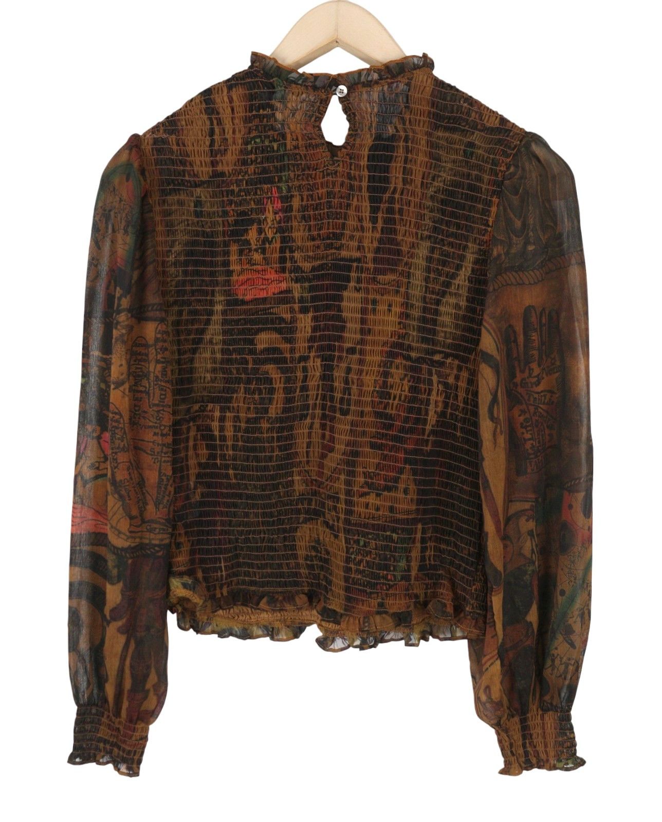 Desigual BLUS HISOPO L Brown Honeycomb Print Blouse 88934 Size L / US 10 / IT 46 - 5 Thumbnail