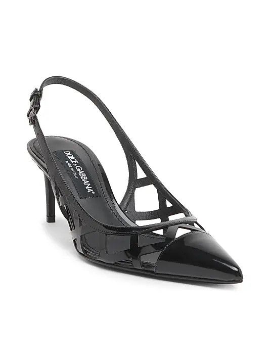 Dolce & Gabbana os11x0326 Lollo 60mm Leather Slingback Pumps in Black Size US 7.5 / IT 37.5 - 2 Thumbnail
