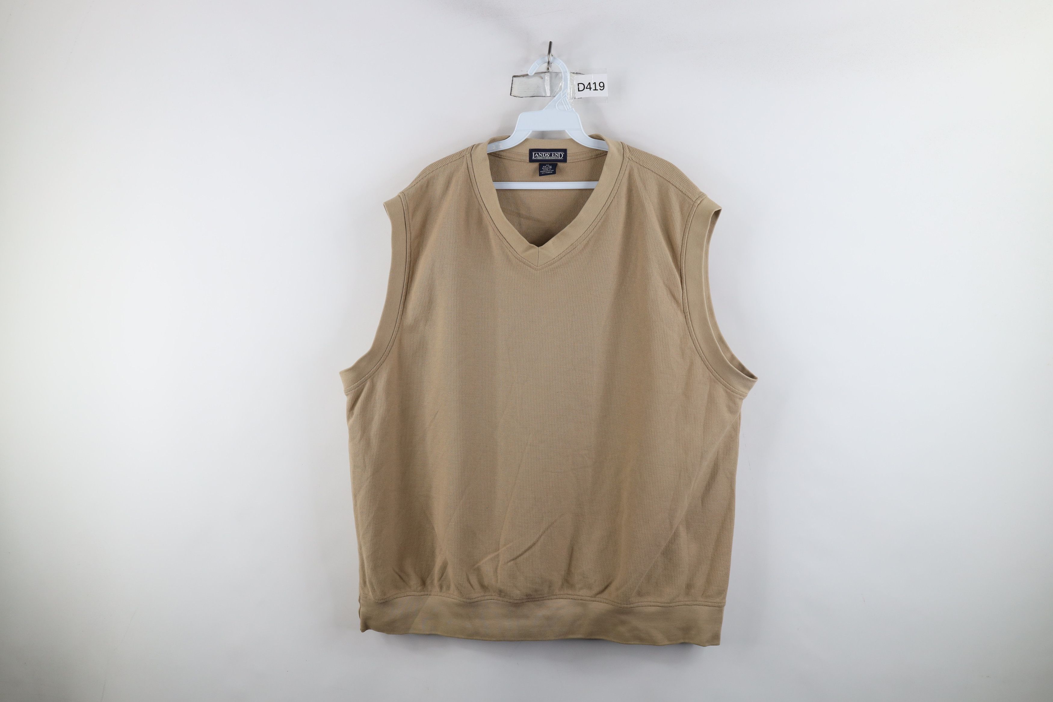 Lands' End × Vintage Vintage 90s Lands End Waffle Knit Sweater Vest Beige Cotton Size US XL / EU 56 / 4 - 1 Thumbnail