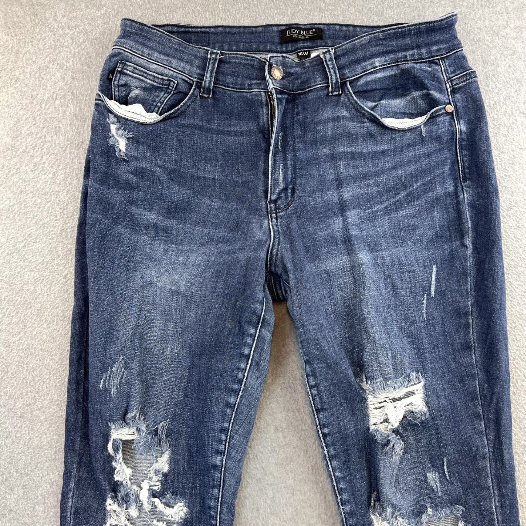 Vintage Judy Blue Jeans Womens 16W Blue Skinny Distressed Dark Wash Stretch Size 38" / US 16 / IT 52 - 4 Thumbnail