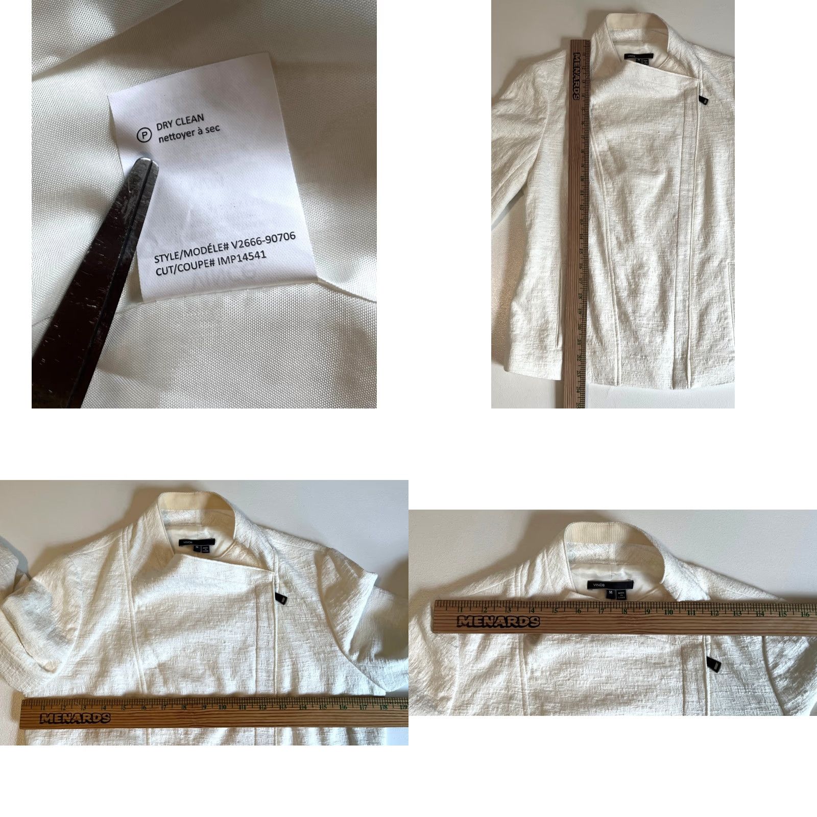 Vince Vince Women's Biker Jacket Sz M Cream NWT Stretch Cotton Frise Asymmetrical Zip Full Zip Pockets Size M / US 6-8 / IT 42-44 - 9 Thumbnail