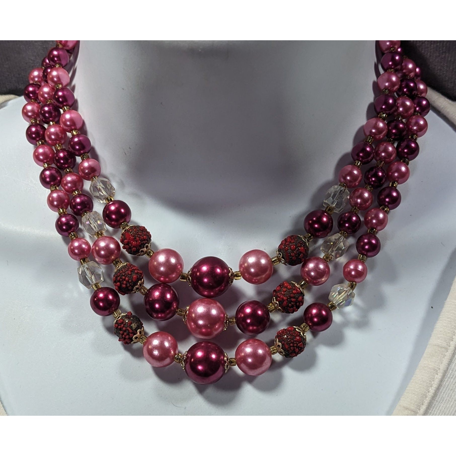 Other Vintage Japan Pink And Red Metallic Beaded Multilayer Neckla Size ONE SIZE - 6 Thumbnail