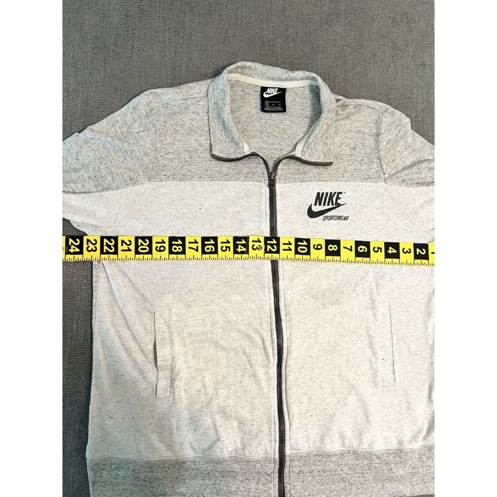 VINTAGE Nike Full Zip Jacket Heather White Organic Cotton Logo Women’s XL Y2K