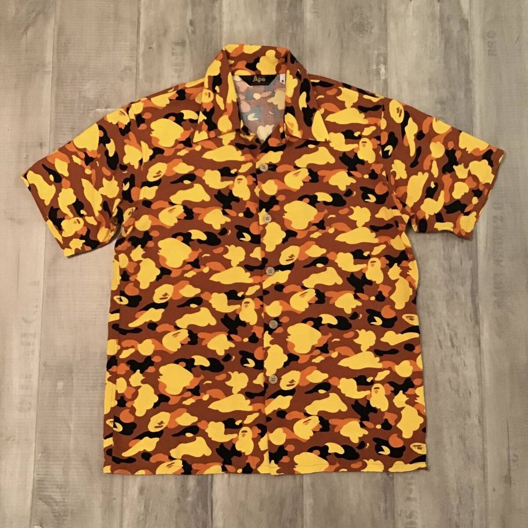🔥Vintage🔥 BAPE Orange camo aloha shirt a bathing ape NIGO