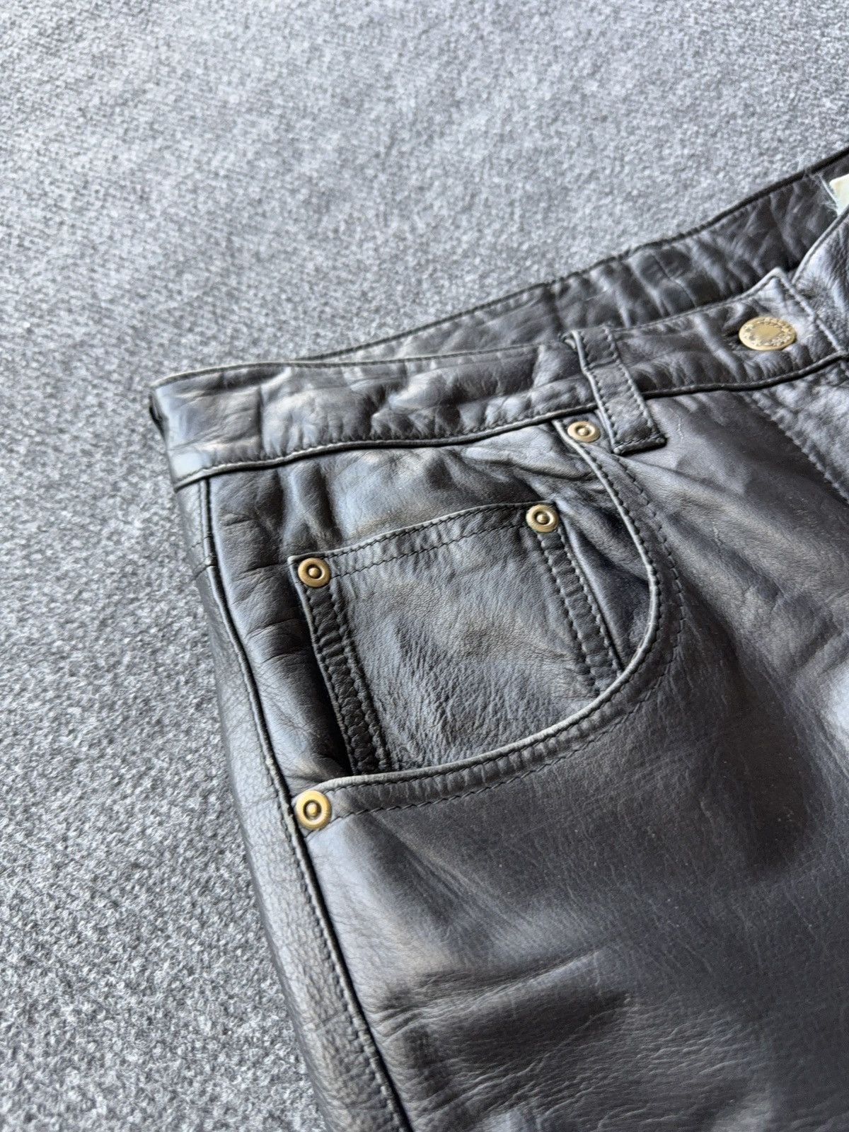 Genuine Leather Leather Biker MOTO Rock Punk Opium Chrome Style Pants Black Size US 29 - 8 Thumbnail