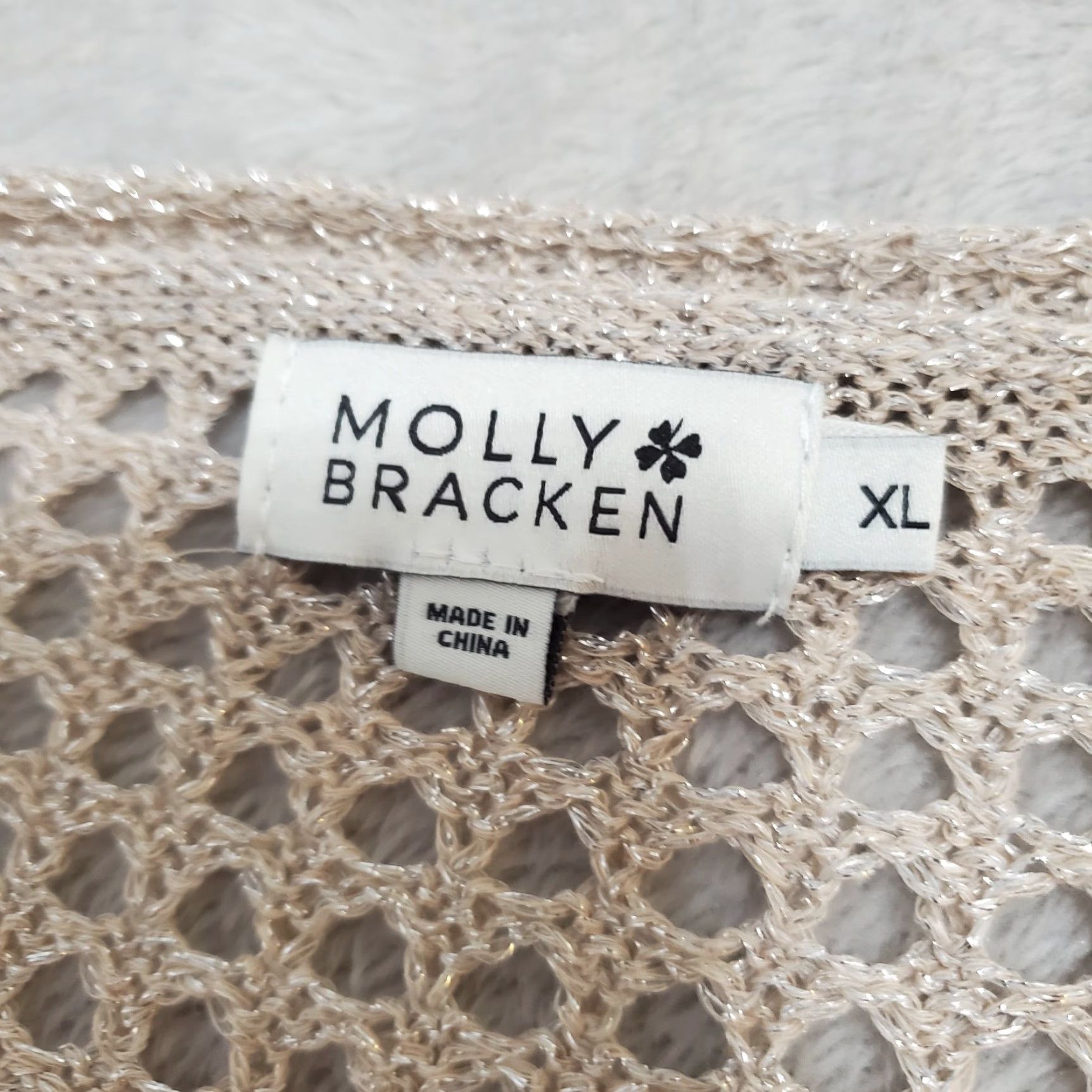Vintage VINTAGE Molly Bracken Sweater Women XL Beige Gold Metallic Shimmer Open Knit Pullover Size XL / US 12-14 / IT 48-50 - 3 Thumbnail