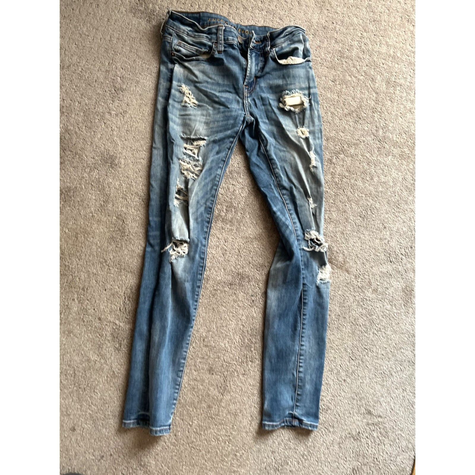 American Eagle Outfitters American Eagle Outfitters Jeans Men's Skinny 28x32 Light Wash Blue Destroyed Distressd Mens Size US 28 / EU 44 - 3 Thumbnail