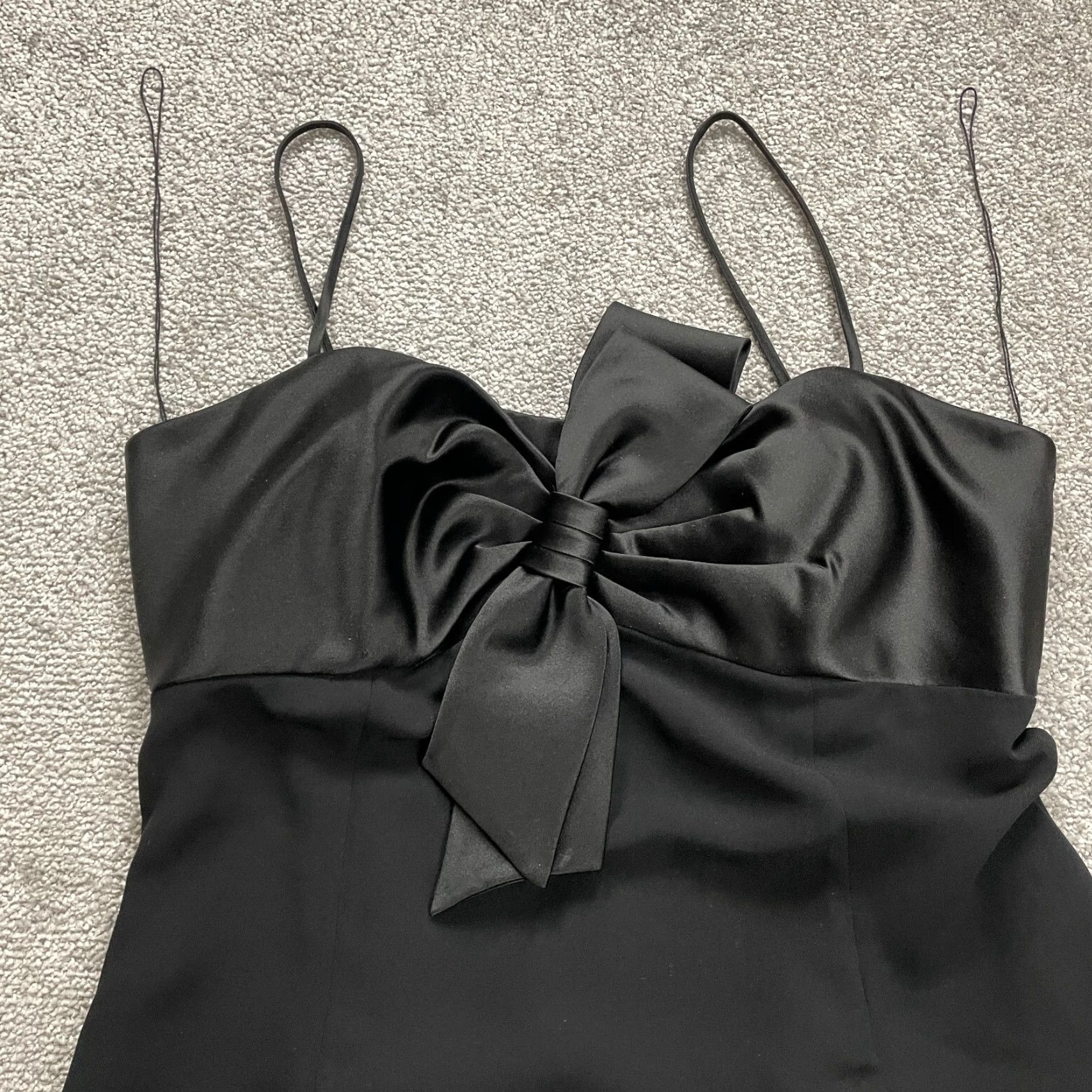 MAGGY LONDON Maggie London Dress Womens 14 Midi Cocktail Black Bow Sweetheart Spaghetti Party Size XL / US 12-14 / IT 48-50 - 3 Thumbnail