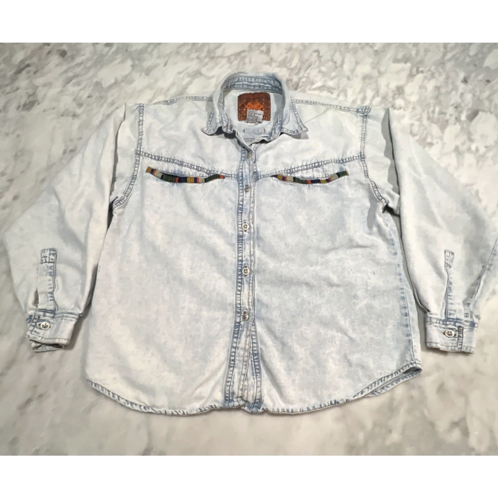 Jordache VINTAGE 80s Jordache Chambray Shirt Women M Southwestern Jean Acid Wash Western Shirt Mens? Size M / US 6-8 / IT 42-44 - 2 Thumbnail