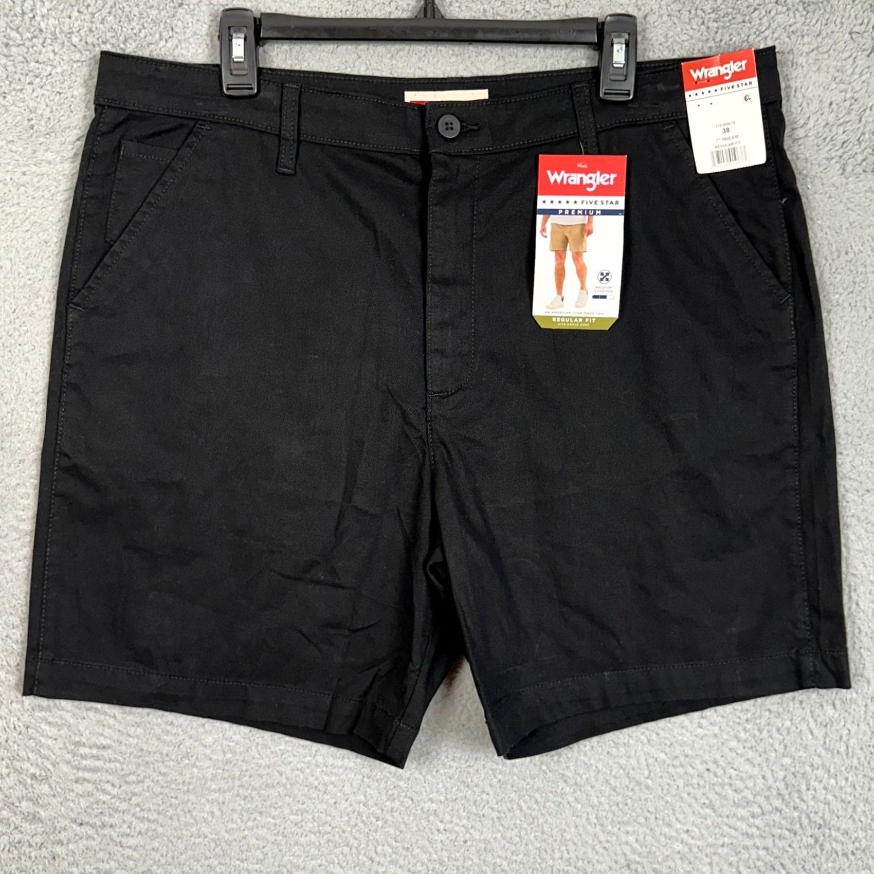 Wrangler Wrangler Shorts Mens 38 Black NEW 38X7 Regular Fit Chino Khaki Flat Front Stretch Size US 38 / EU 54 - 2 Thumbnail