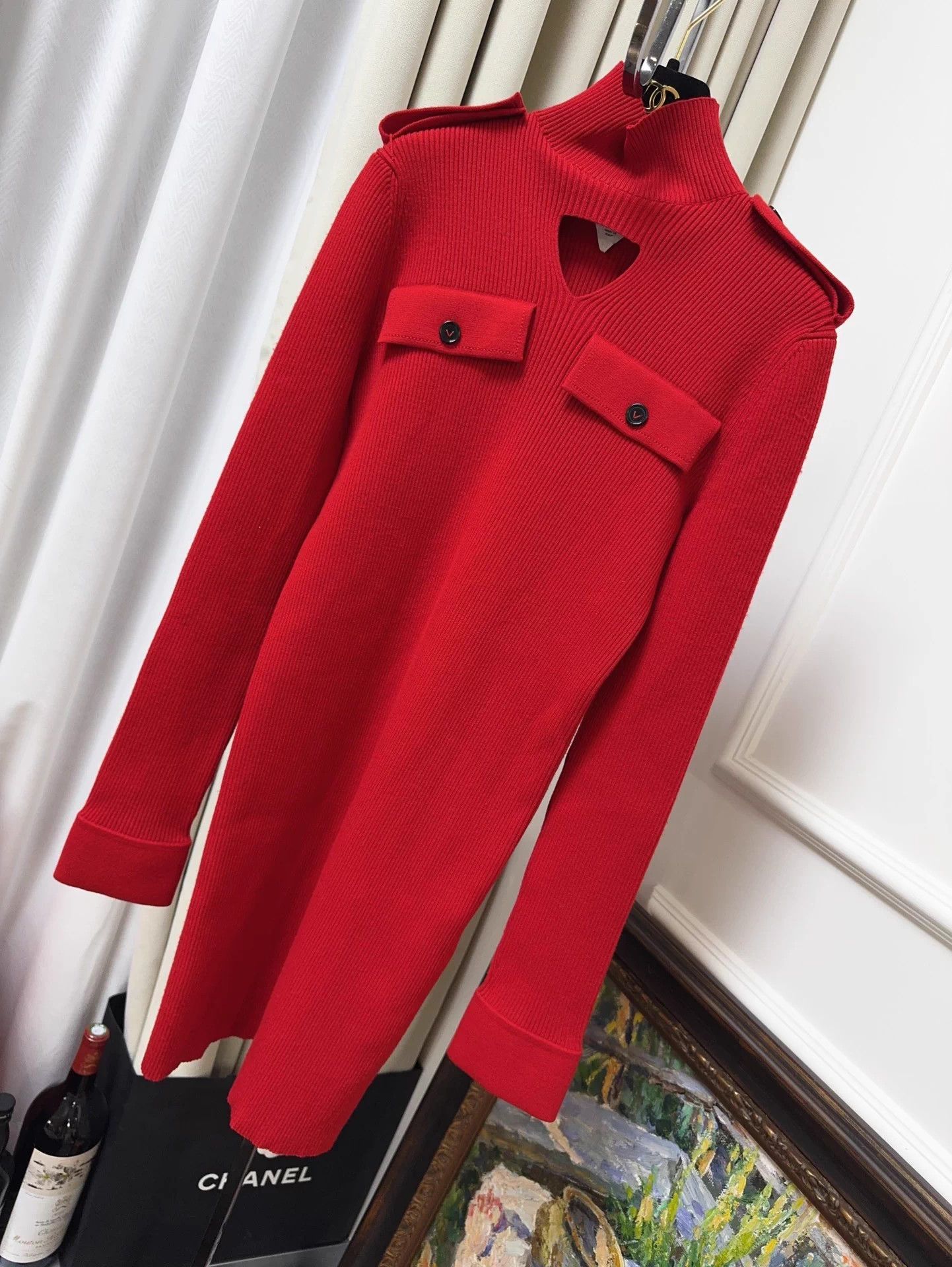 Bottega Veneta BV red openwork triangle long sleeve knit dress S new Size S / US 4 / IT 40 - 1 Thumbnail