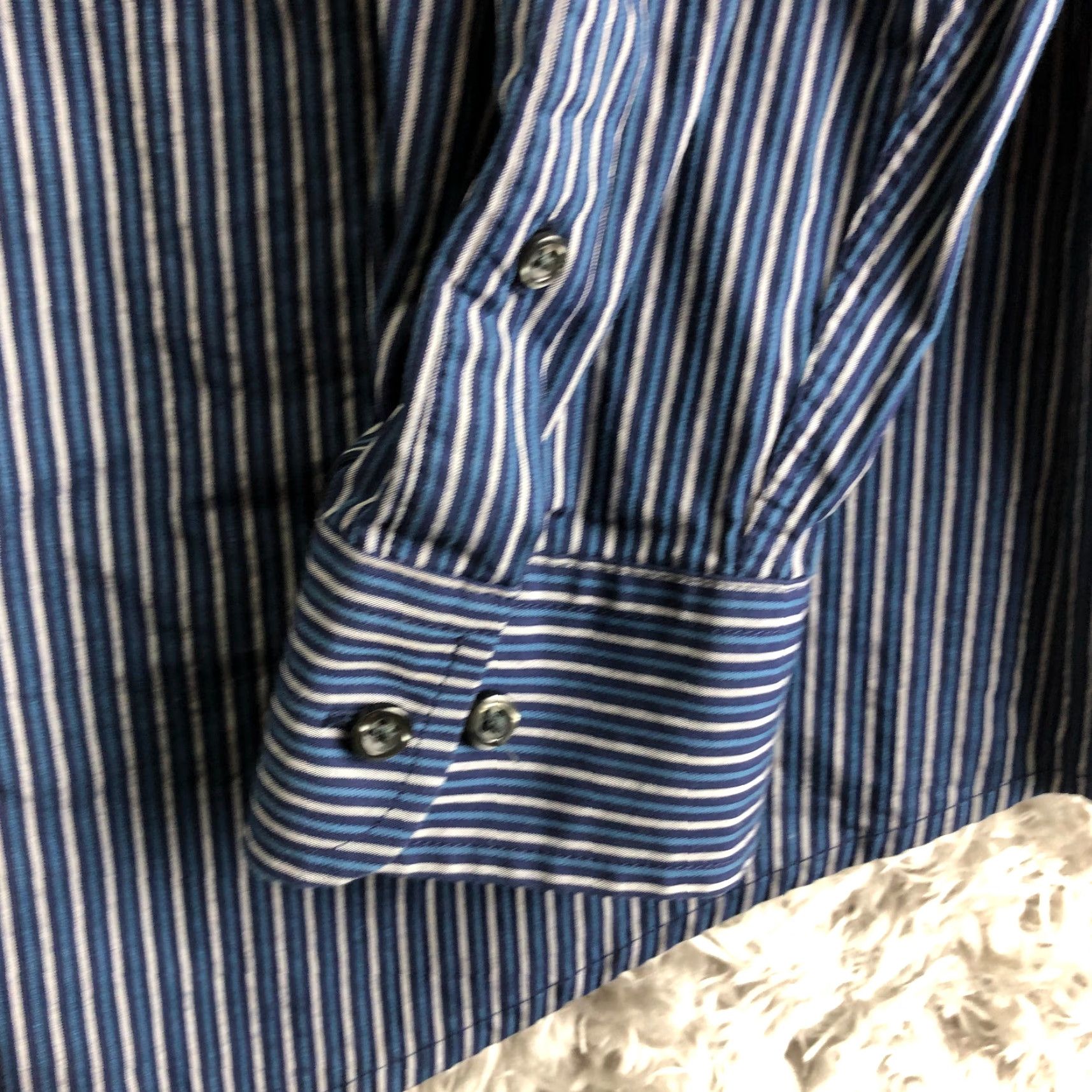George George Shirt Mens XL 46-48 Blue Striped Long Sleeve Spread Collar Button-Up with Pockets Size US XL / EU 56 / 4 - 3 Thumbnail