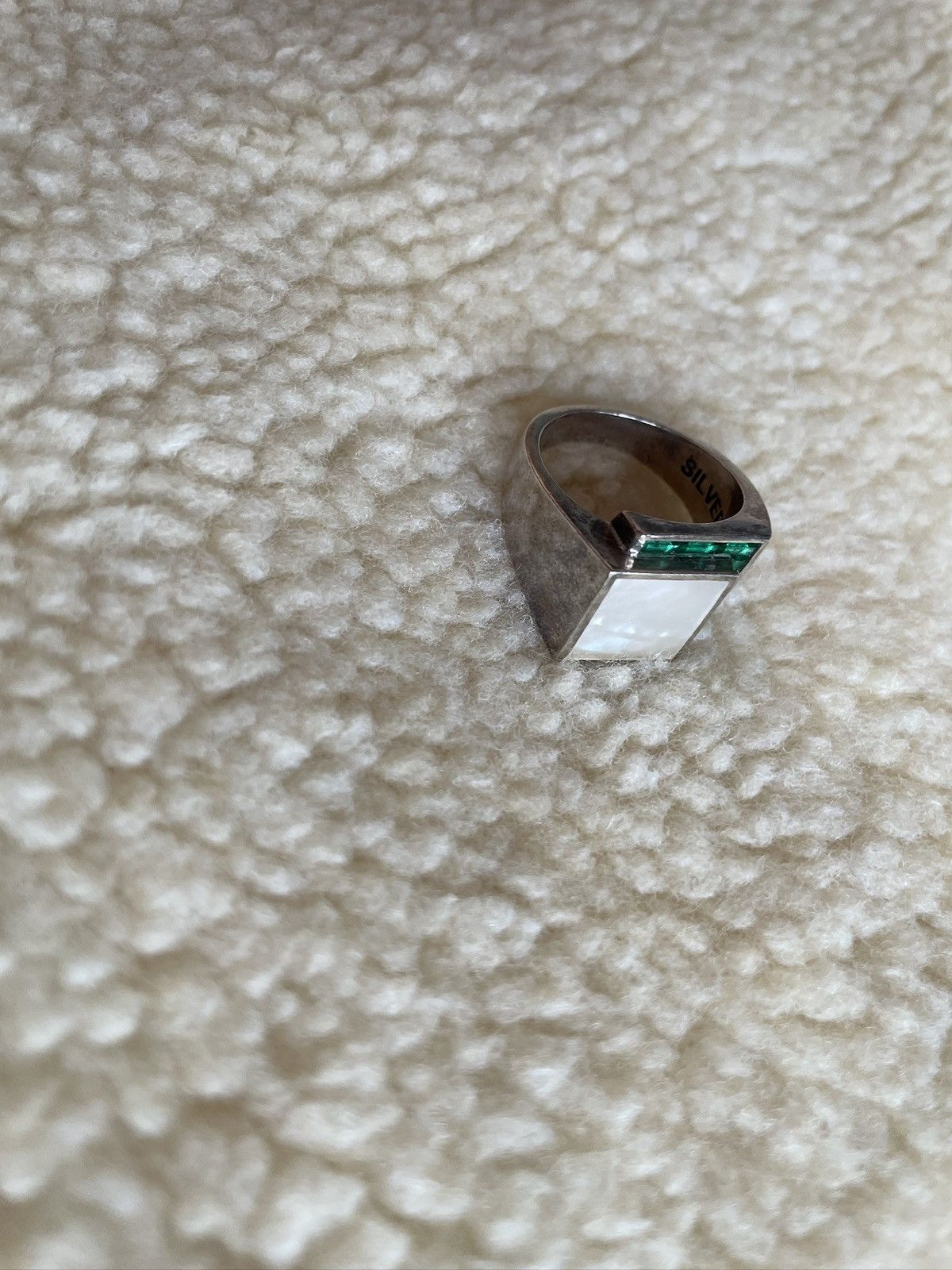 Other MAPLE - MOTHER OF PEARL x GREEN TOPAZ - 925 SILVER RING Size ONE SIZE - 14 Thumbnail