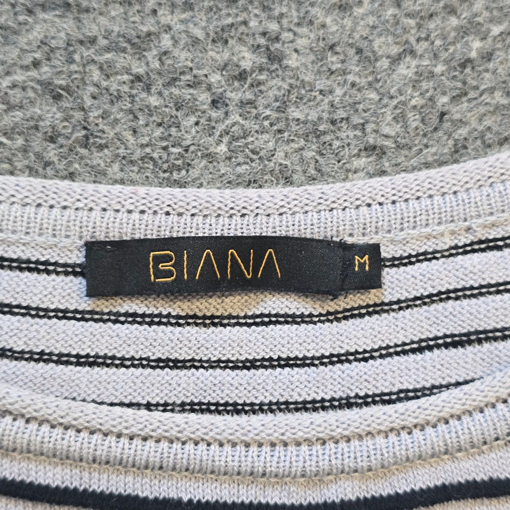 Vintage Biana Dress Womens Size M Gray Black Striped Merino Wool Fitted Knit Knee Length Casual Dress Size M / US 6-8 / IT 42-44 - 4 Thumbnail