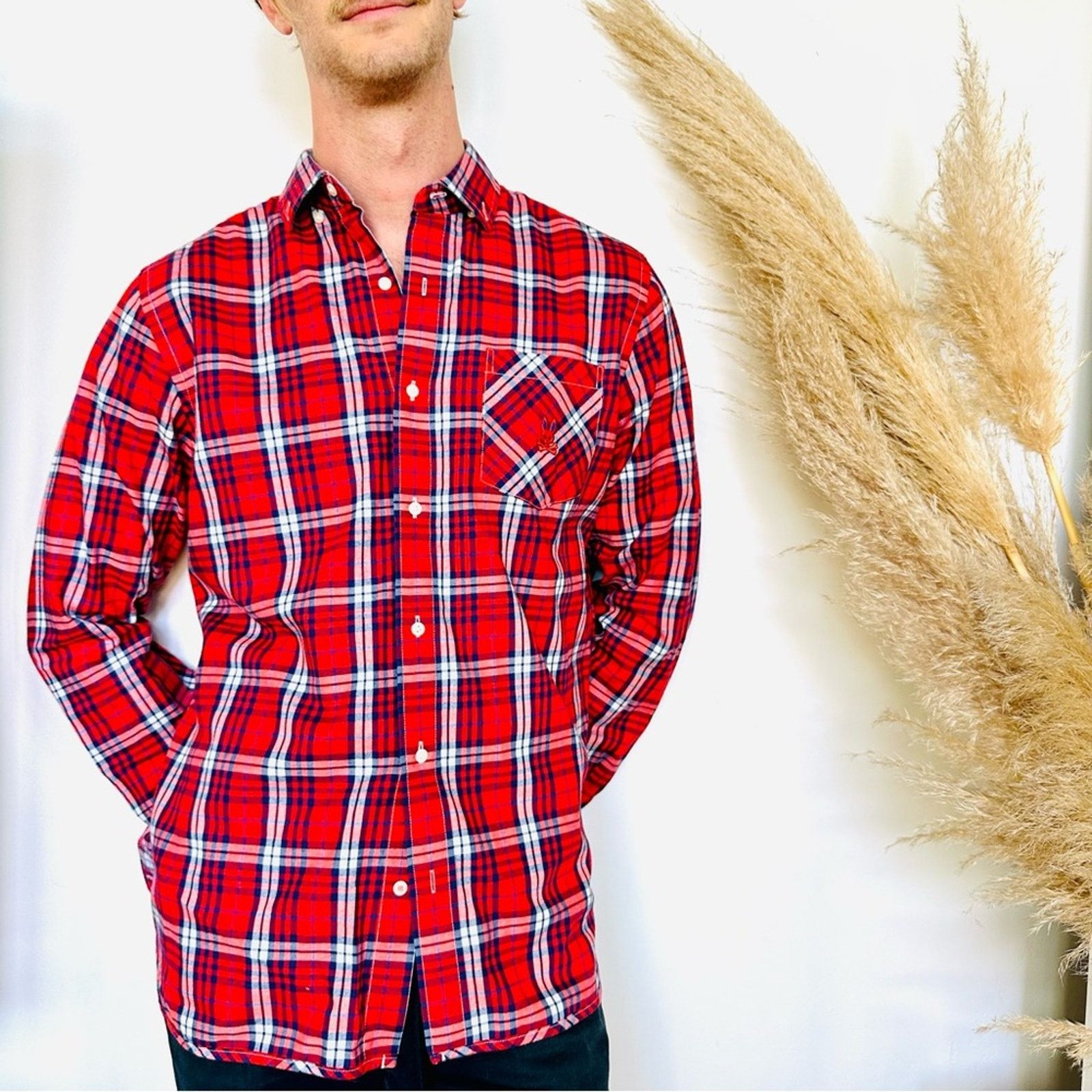 Psycho Bunny NEW PSYCHO BUNNY Blue Red White Plaid Flannel Button Shirt Size US M / EU 48-50 / 2 - 7 Thumbnail